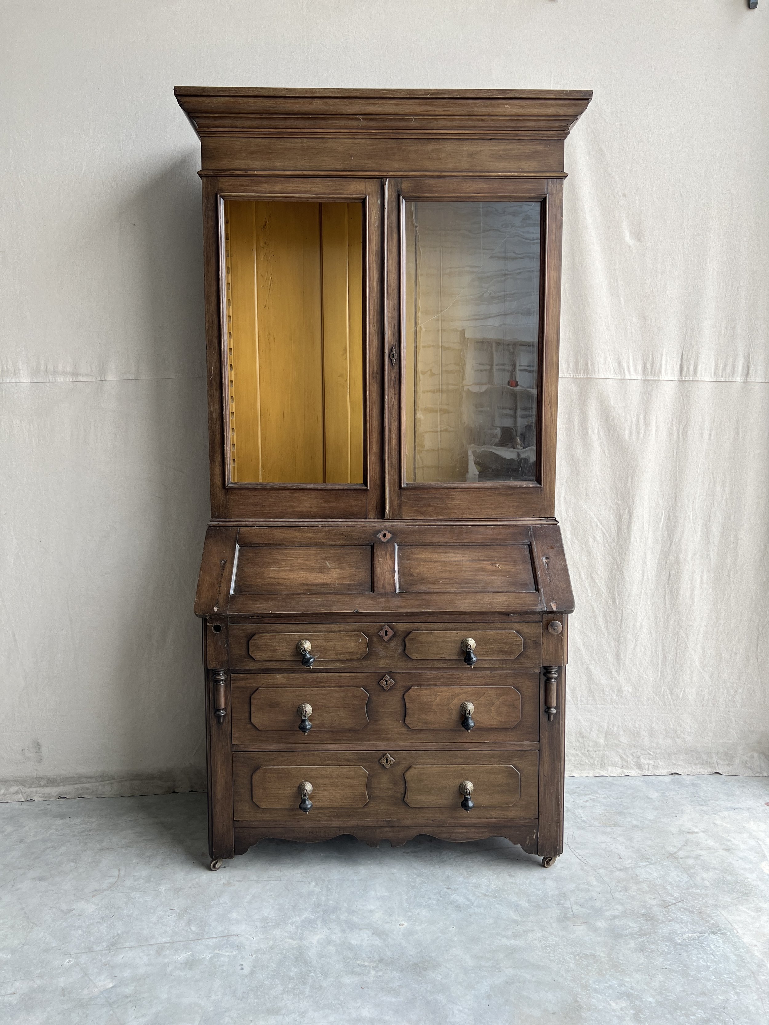 Antique Eastlake Desk With Hutch Cabinet