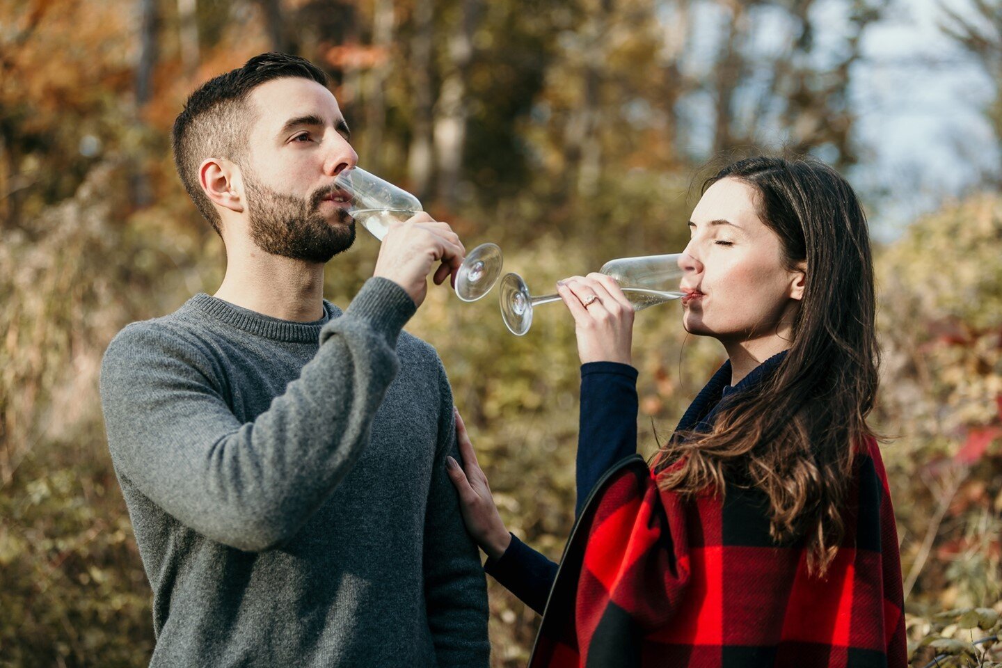 Noelle and Easton during their engagement shoot with us in the east end of Toronto. What better way to enjoy the shoot then with some bubbly and your fiance? Cheers!