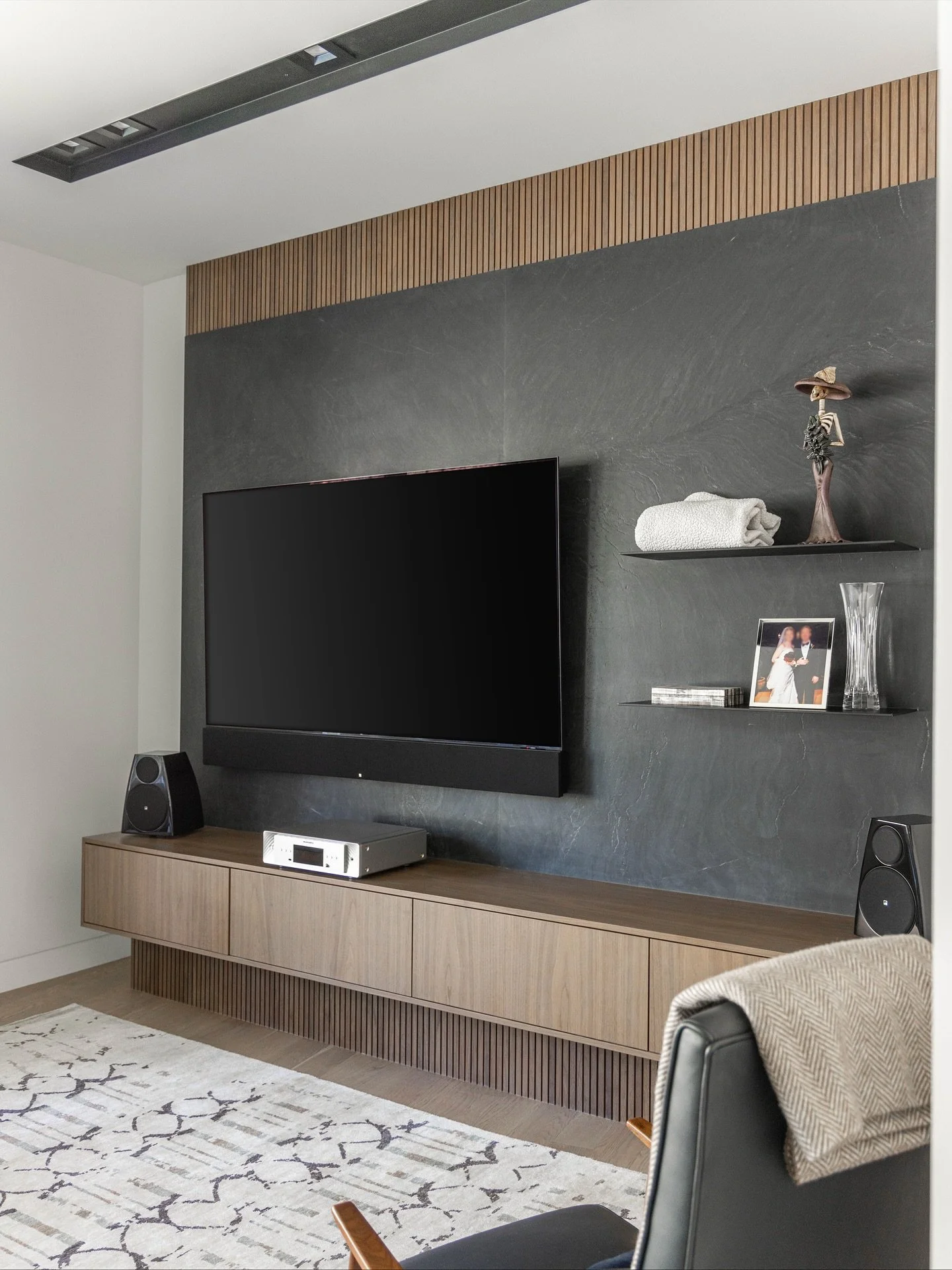 TV walls should not be boring! They are perfect examples how form and function play well together. We needed some storage in this TV room but not a lot. I also didn&rsquo;t want the focus to be too much on the drawers, so I opted for touch latch cabi