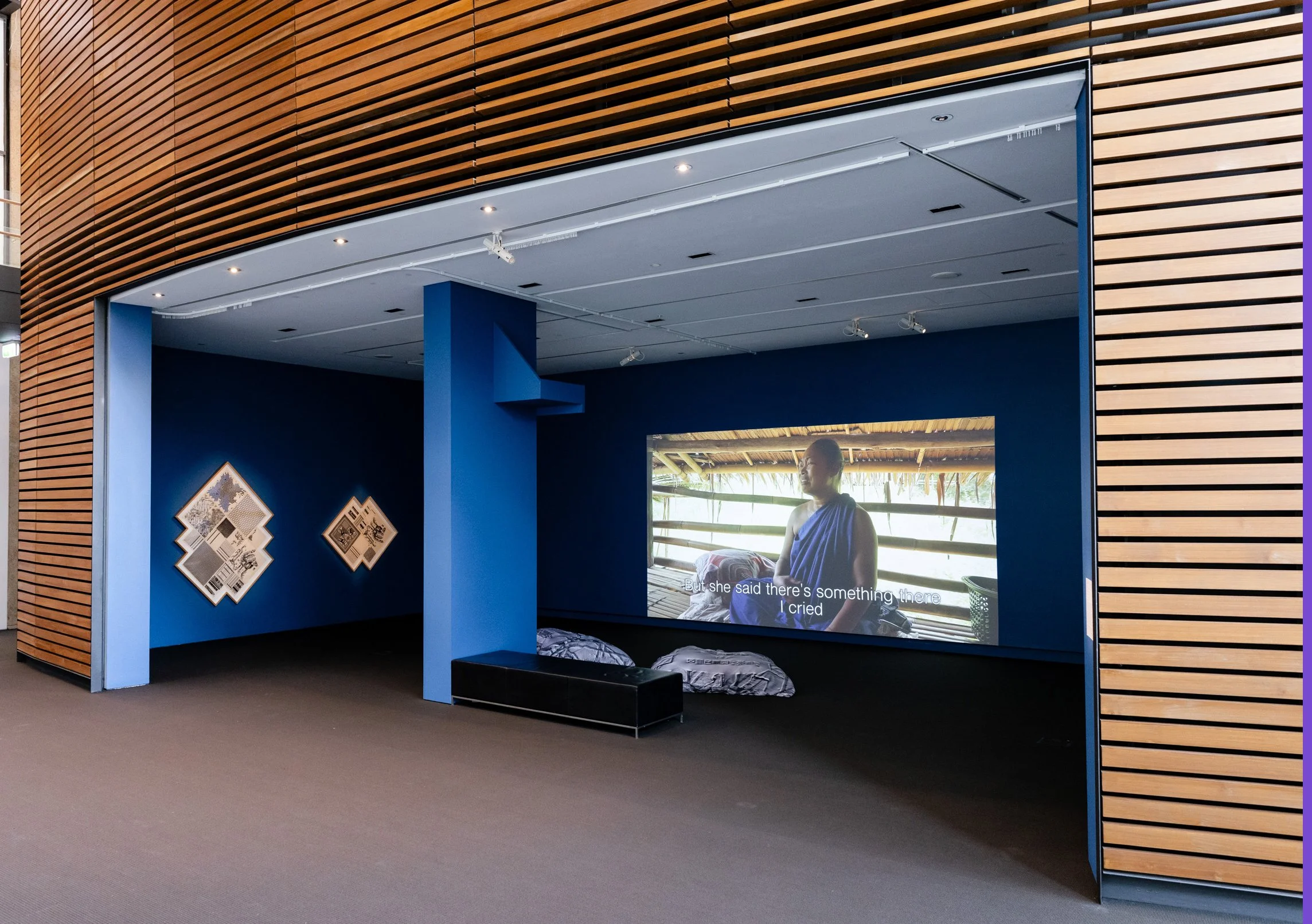 Stephanie Comilang and Simon Speiser, Piña, Why is the Sky Blue?, 2022. Installation view, How we remember tomorrow, UQ Art Museum, 2024. Photo: Joe Ruckli.    