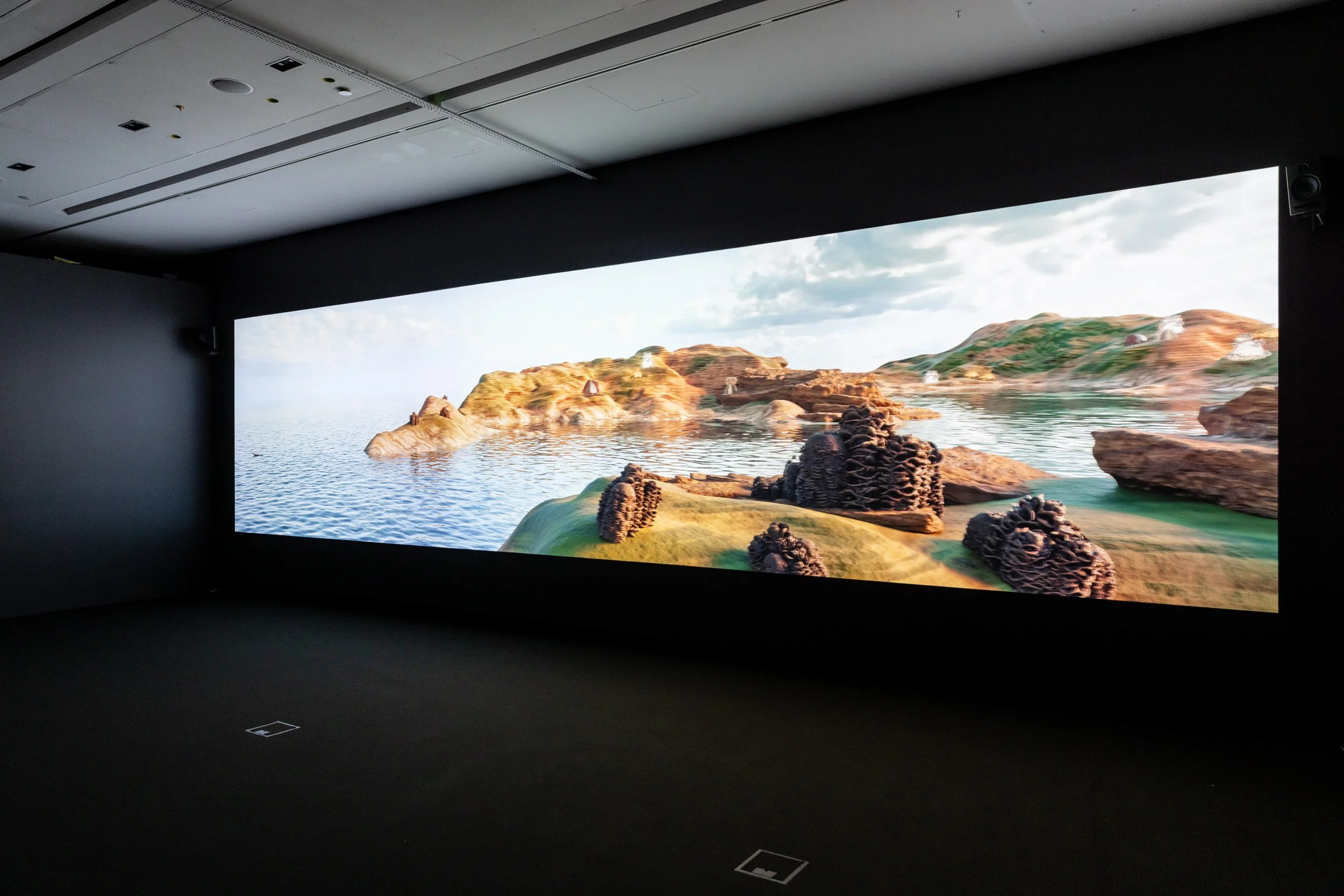 Lisa Reihana, GROUNDLOOP, 2024. Installation view, How we remember tomorrow, UQ Art Museum, 2024. Photo: Joe Ruckli.    