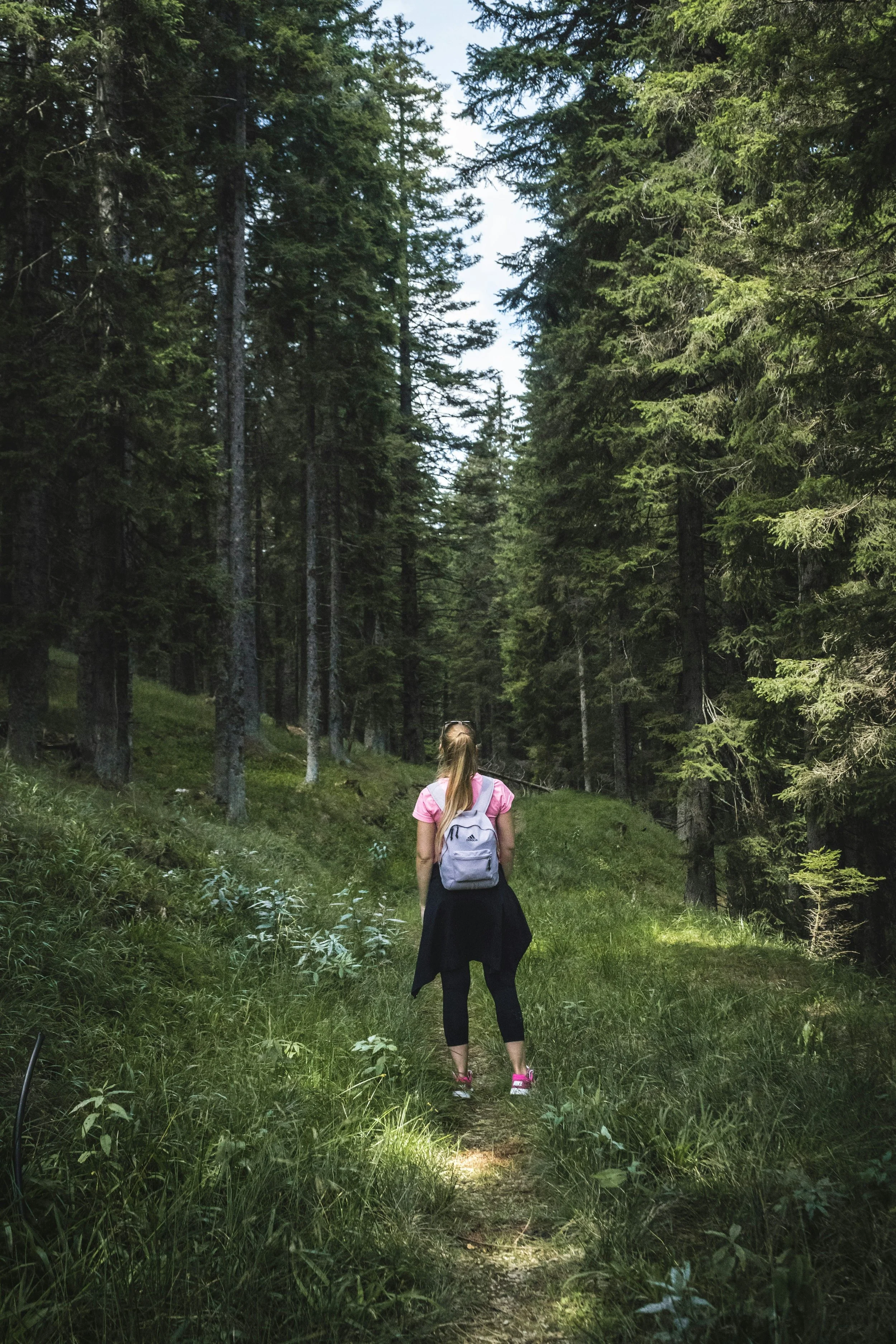 A woman walking on a nature trail because of EMDR therapy in Seattle.