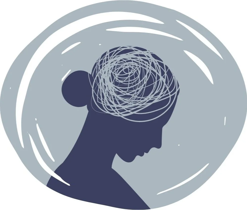 Image of a women's silhouette with a scrambled brain symbolizing trauma therapy in Seattle..
