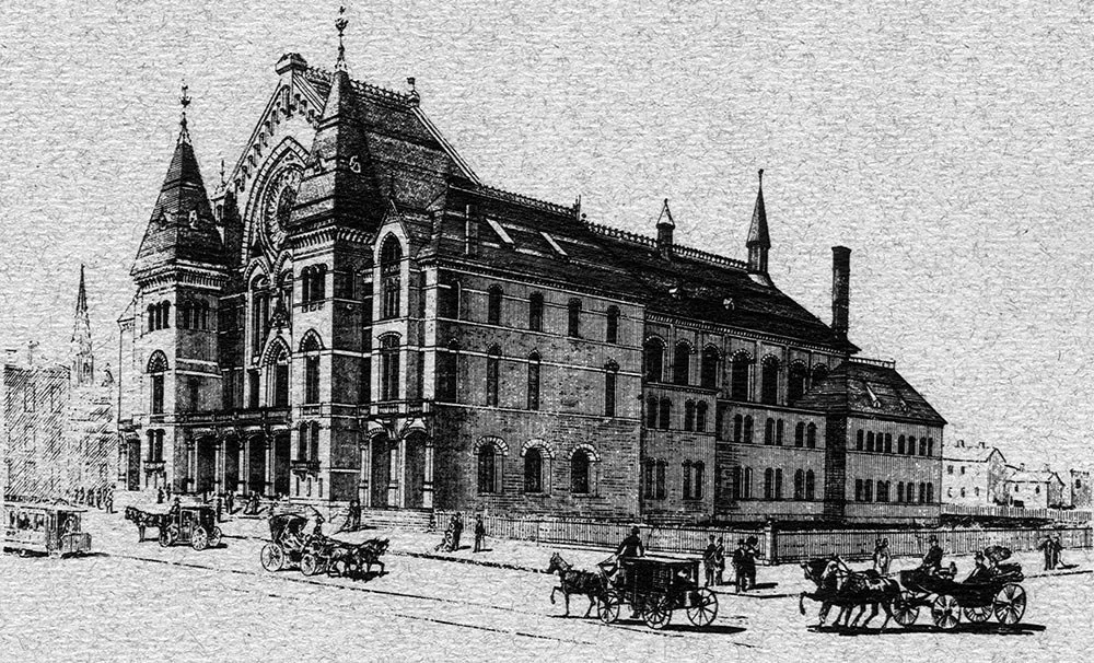 1878 drawing of the newly completed Cincinnati Music Hall, it was actively under construction in 1877 during the events of the show