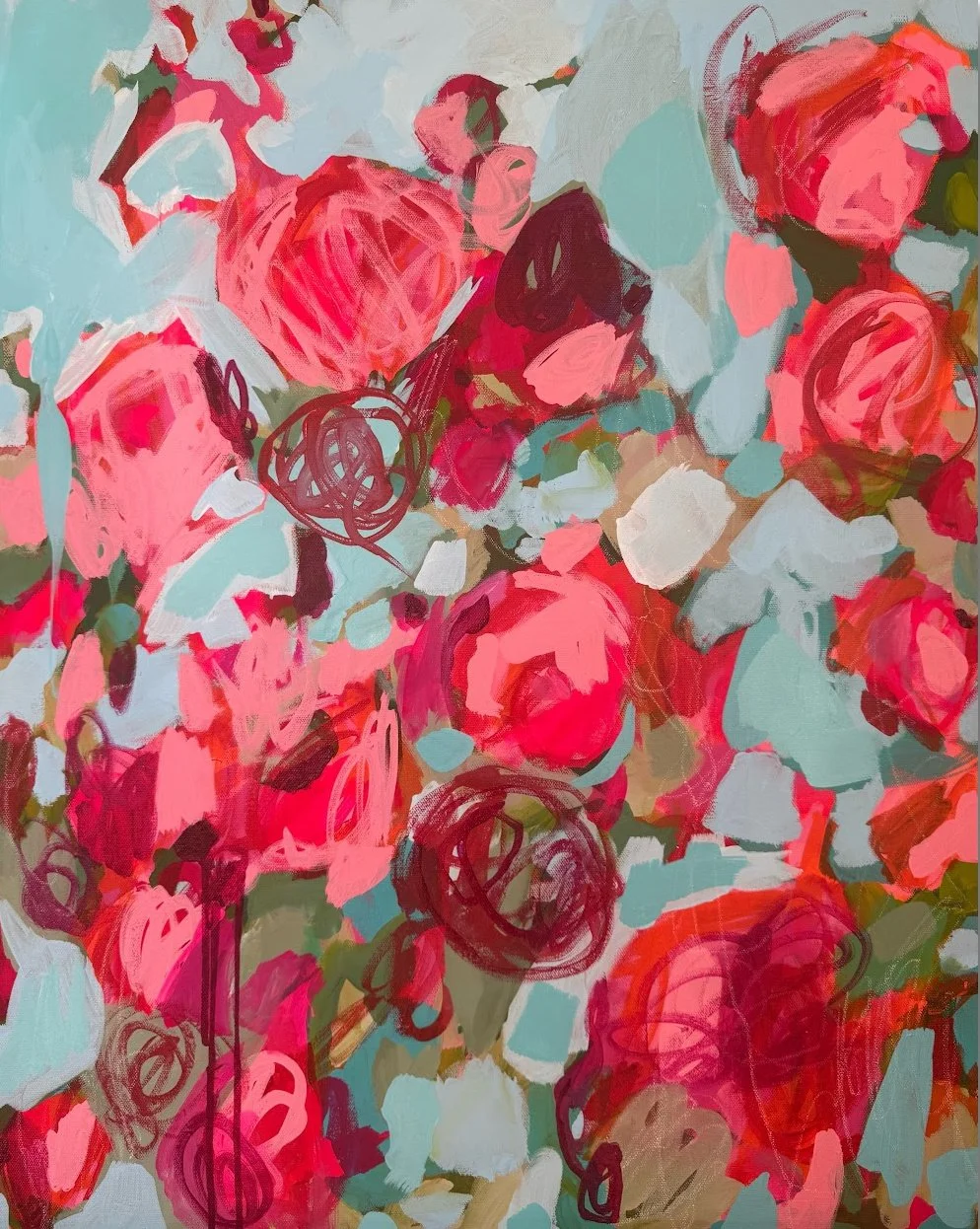 MIXED MEDIA FLORAL ABSTRACT ON CANVAS