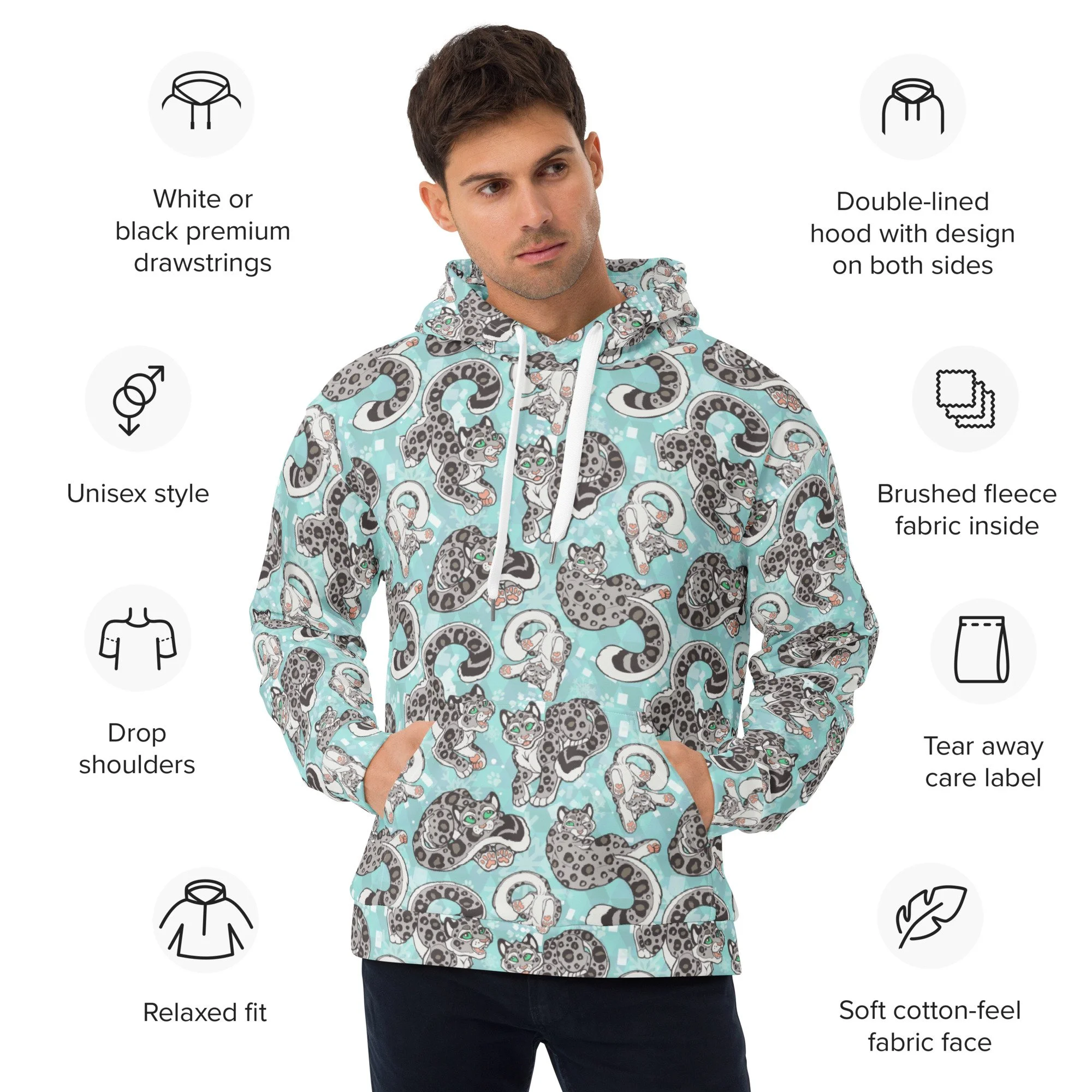 Snow Leopard Hoodie (Ice Blue)