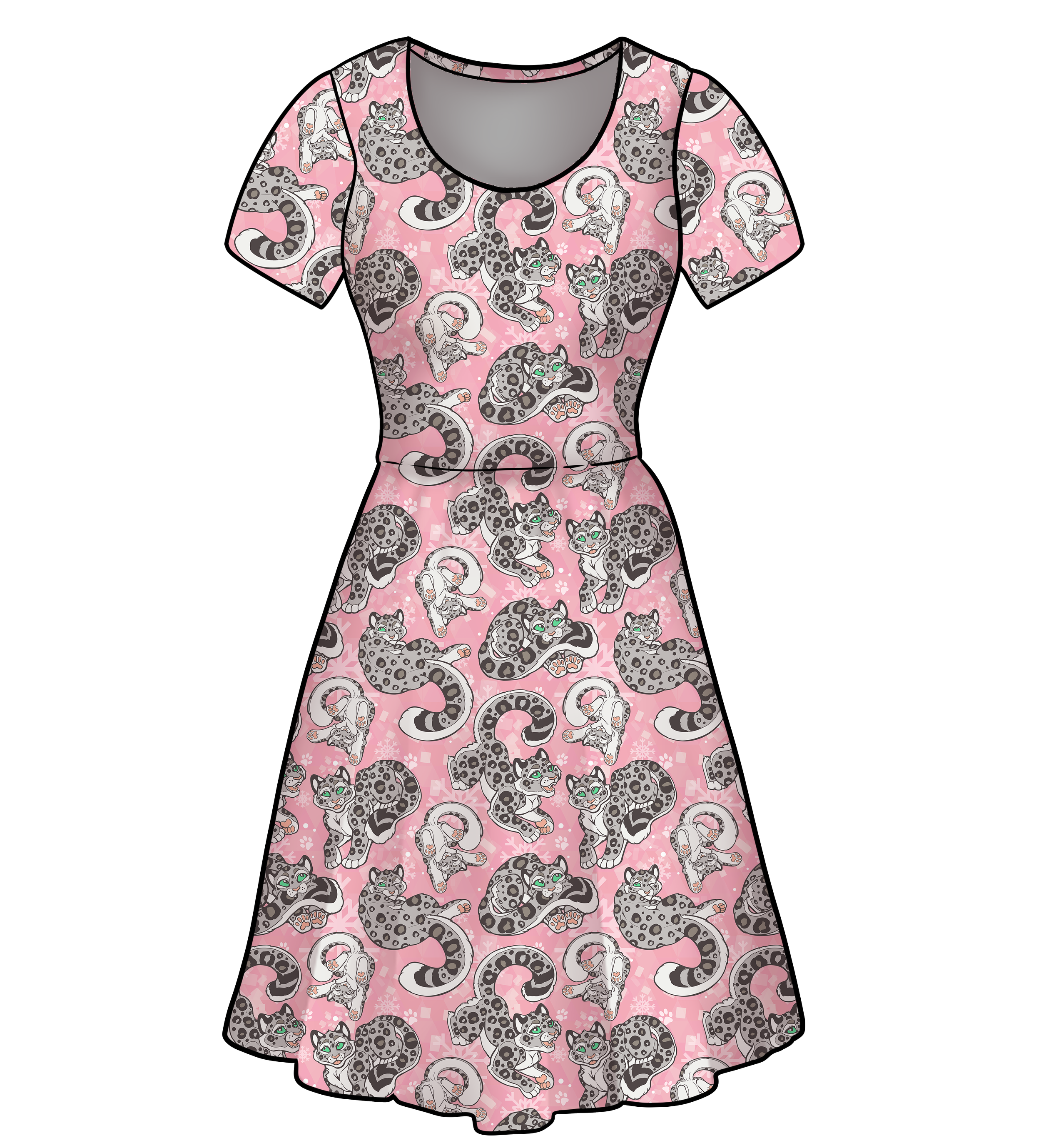 Sleeved Pink Snowleopard Dress