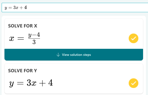 Screenshot of Microsoft Math interface