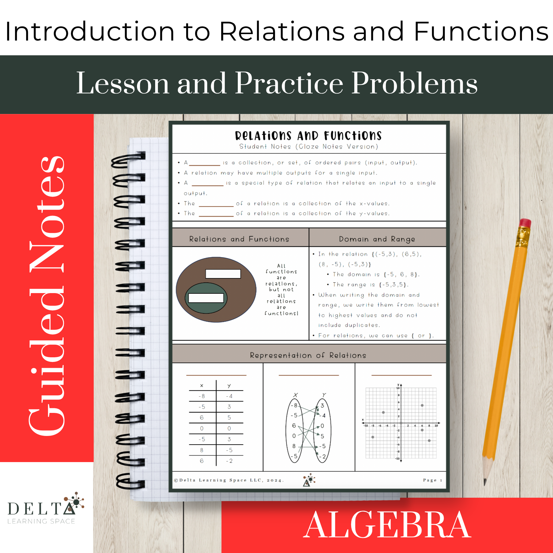 Introduction to Relations and Functions: Guided Notes and Practice Problems