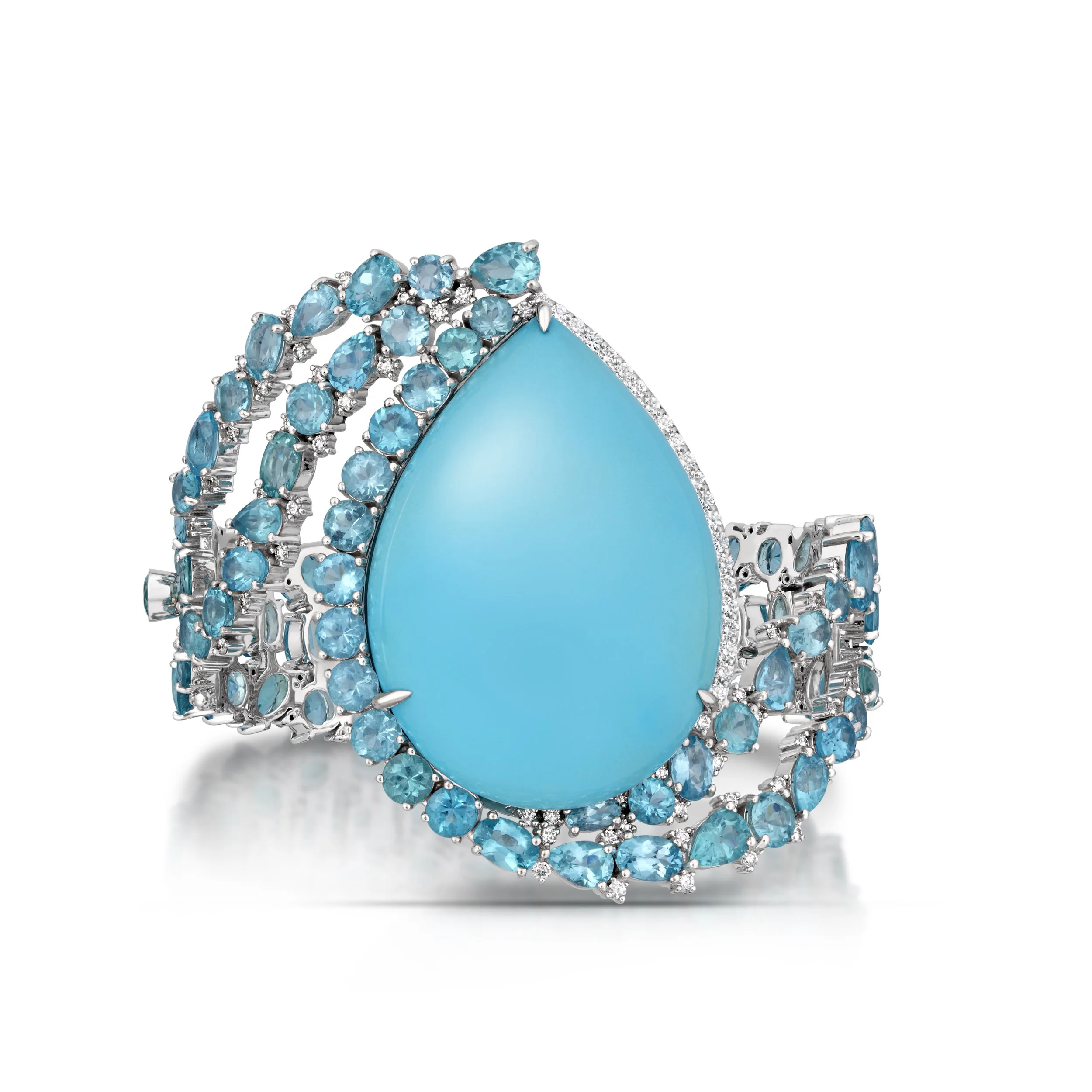 124.17 carat Turquoise Cuff bracelet with Apatite accent gemstones.