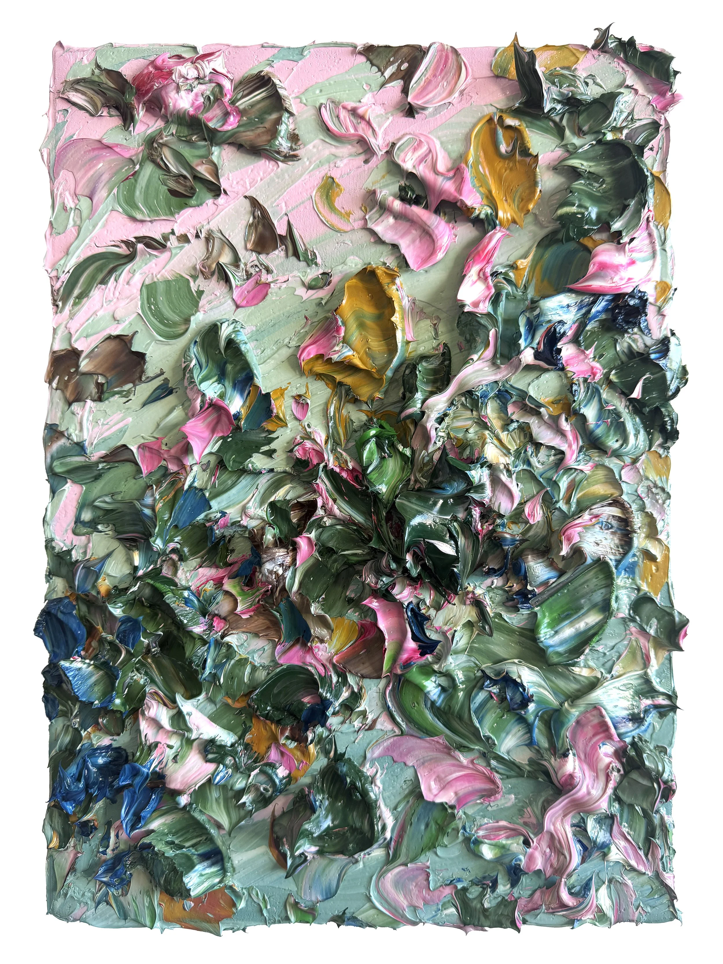 Onomatopoeia VIII -
Oil on Canvas - 
2026 -
42 × 30 x 4cm -
R16 000 -
Available via Lizamore Gallery (Joburg)