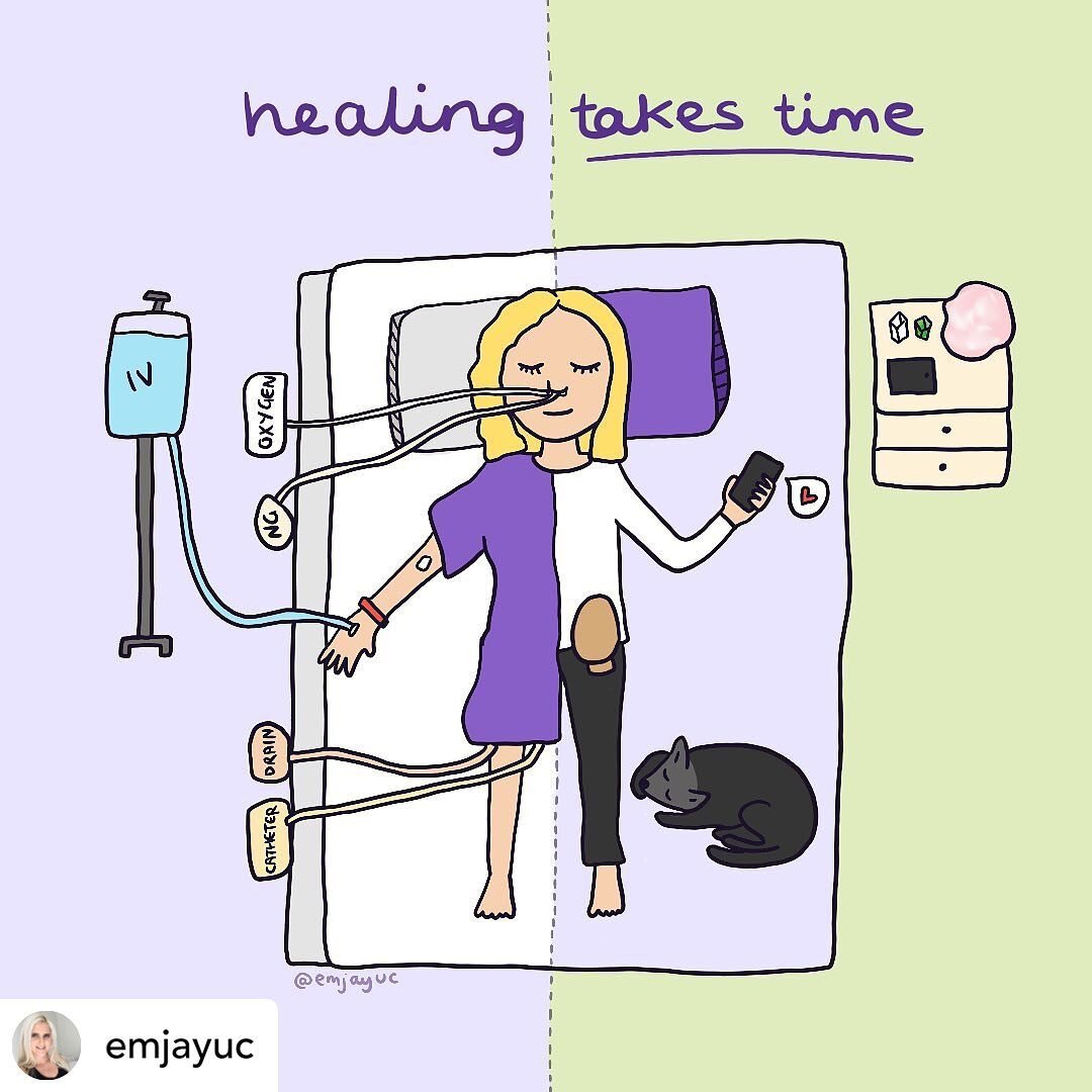 RePosted @withregram 
&bull; @emjayuc 
Healing takes time 💜
⠀⠀⠀⠀⠀⠀⠀⠀⠀
And all recoveries are different. These are lessons re-learnt during my recent j-pouch surgery. The physical, mental and emotional challenges of this surgery were much harder than