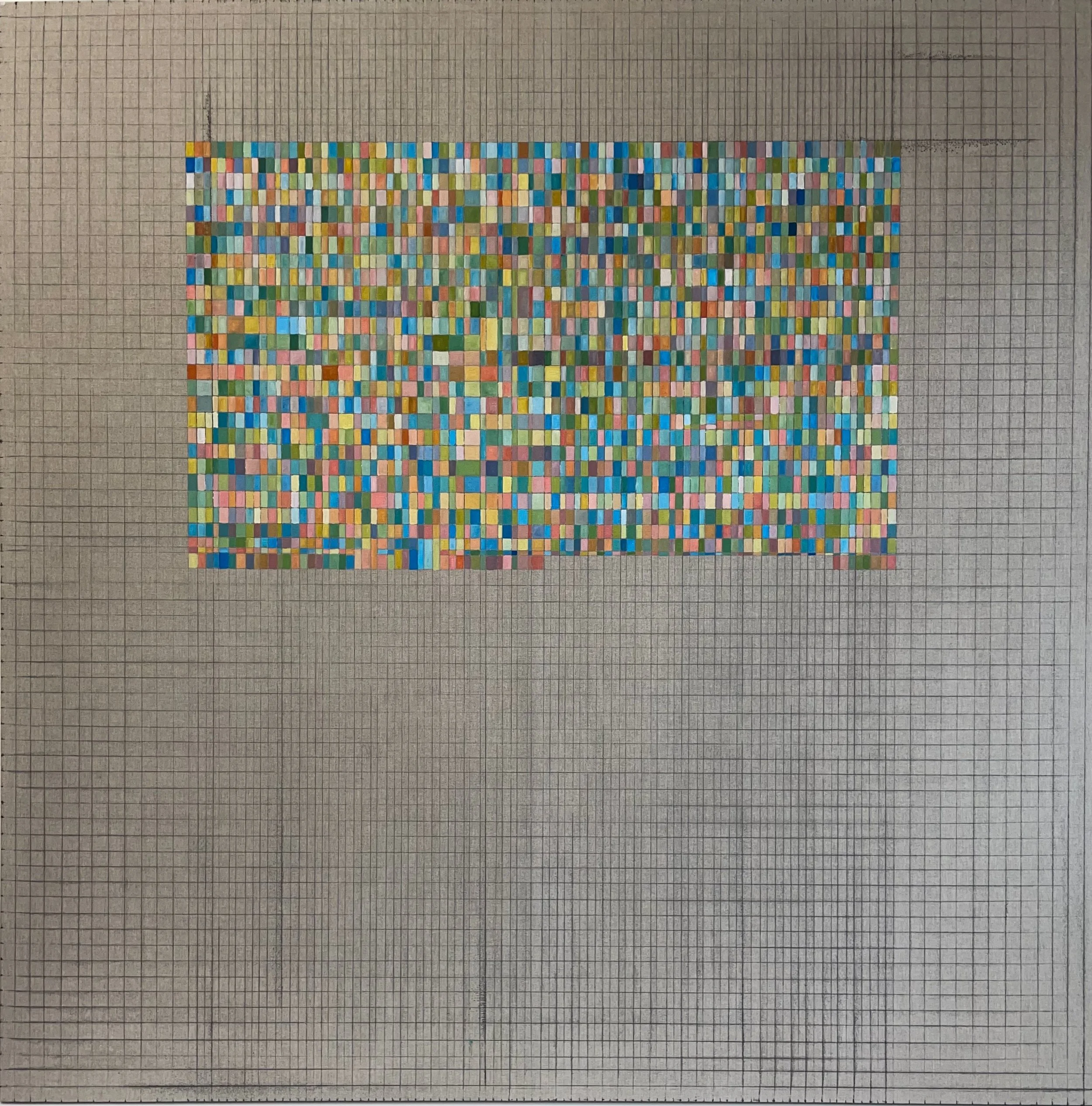 NUMBER 8. Size: 150 W x 150 H x 0.1 D cm/ 59 W x 59 H x 0.1 D. Inches.  Acrylic and Tajima ink on Linen. 2025.