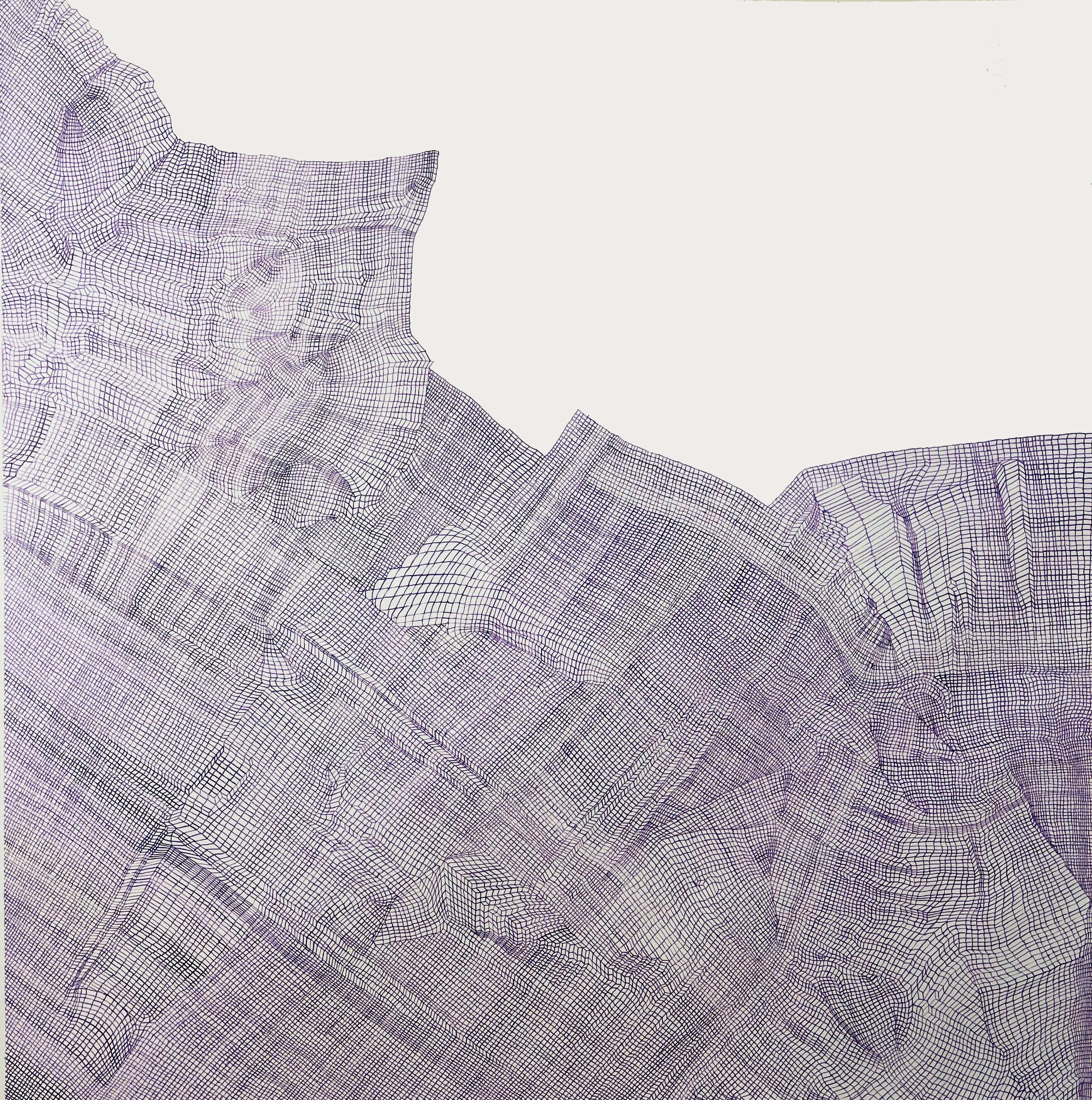 LINE FIELD 6 (IMAGINARY CITY II) Size: 136 W x 156 H x 0.1 D cm/53.54 W x 53.54 H x 0.1 D.  Acrylic Ink on Linen. 2022.