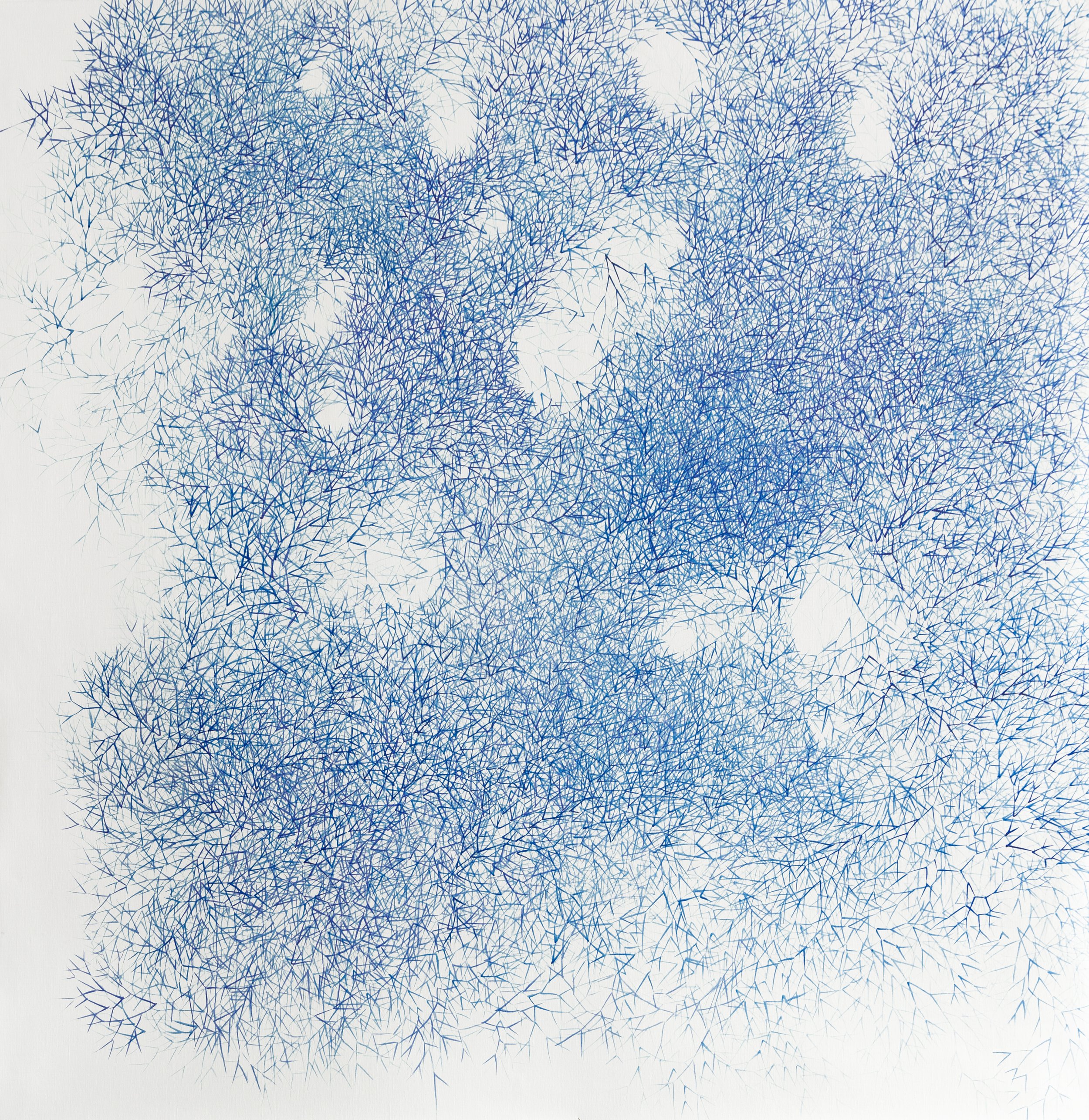 LINE FIELD 2 (TIME IS AN ILLUSION II) Size: 150 W x 150 H x 0.1 D cm/ 59 W x 59 H x 0.1 D. Inches.  Acrylic Ink on Linen. 2021.