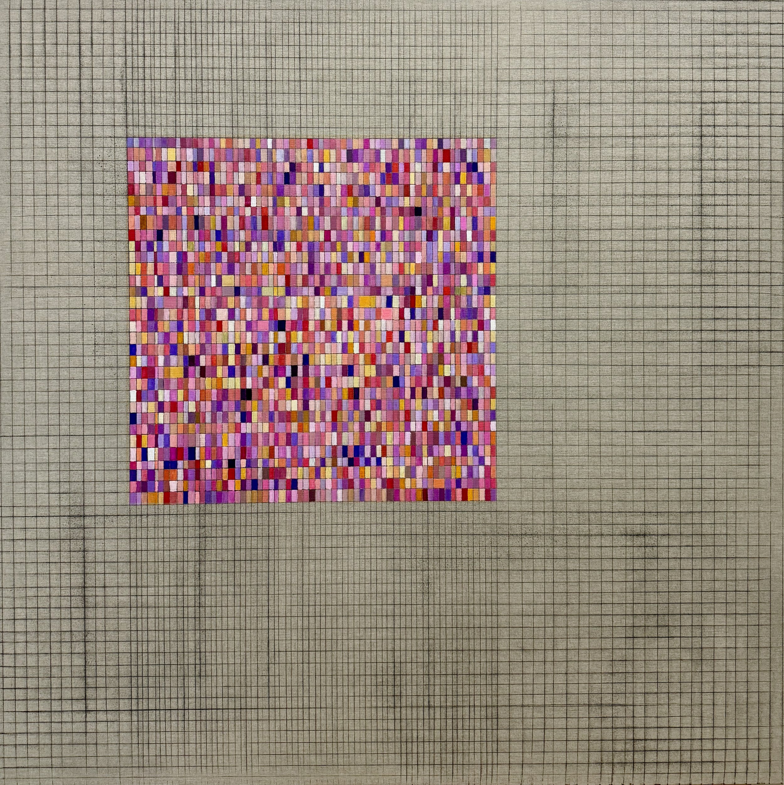 NUMBER 12. Size: 150 W x 150 H x 0.1 D cm/ 59 W x 59 H x 0.1 D. Inches.  Acrylic and Tajima ink on Linen. 2025.