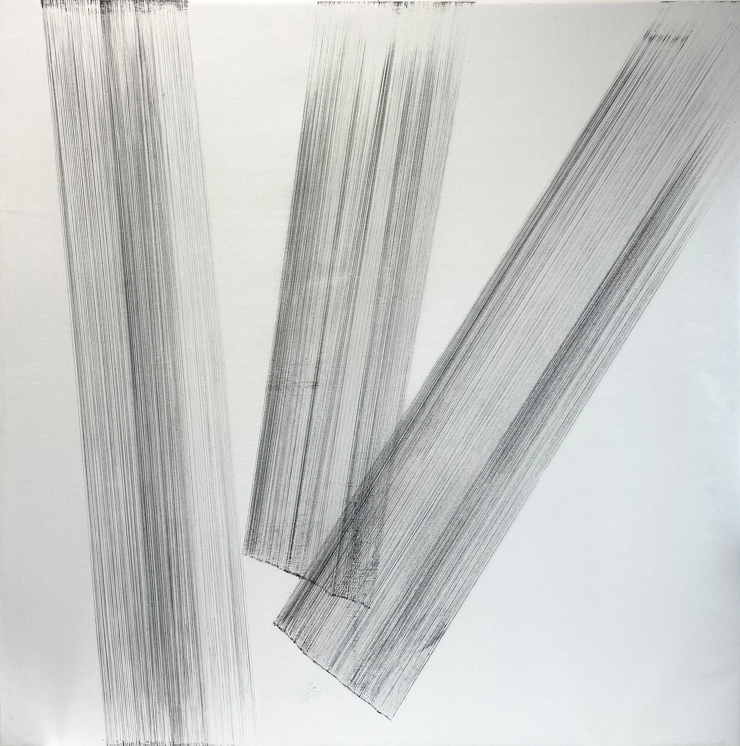 TENSION LINES 7. Size: 150 W x 150 H x 0.1 D cm/ 59 W x 59 H x 0.1 D. Inches.  Tajima Ink on Linen. 2023.