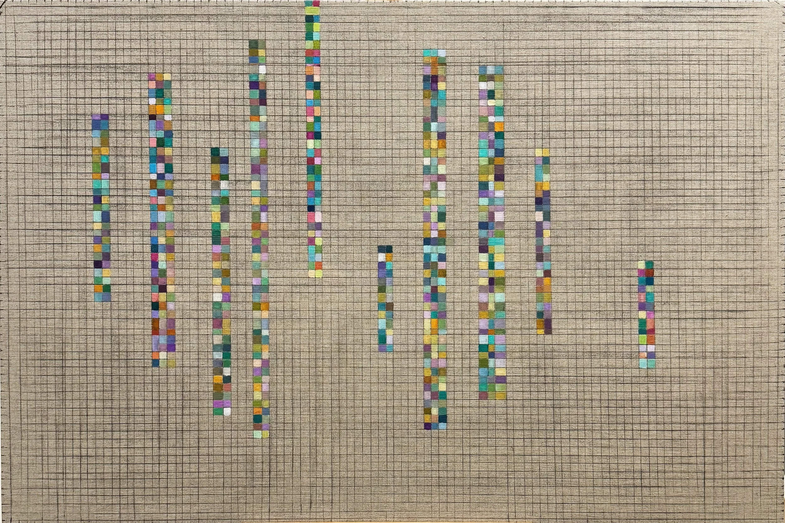 NUMBER 1 . Size: 120 W x 65 H x 3 D cm/ 47.24 W x 25.59 H x 1.18 D. Inches.  Acrylic and Tajima ink on Linen. 2026