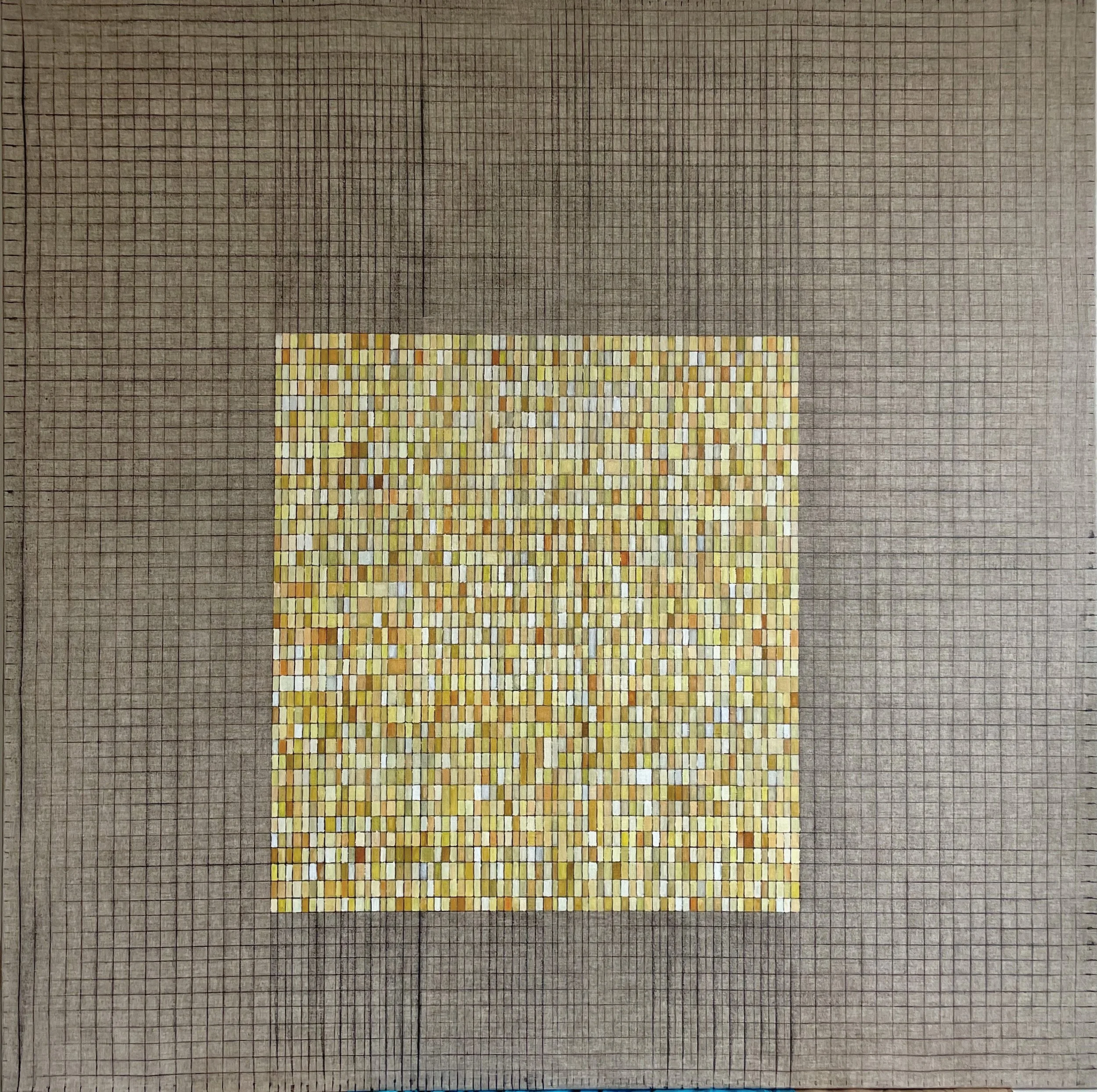 NUMBER 4. Size: 150 W x 150 H x 0.1 D cm/ 59 W x 59 H x 0.1 D. Inches.  Acrylic and Tajima ink on Linen. 2024.