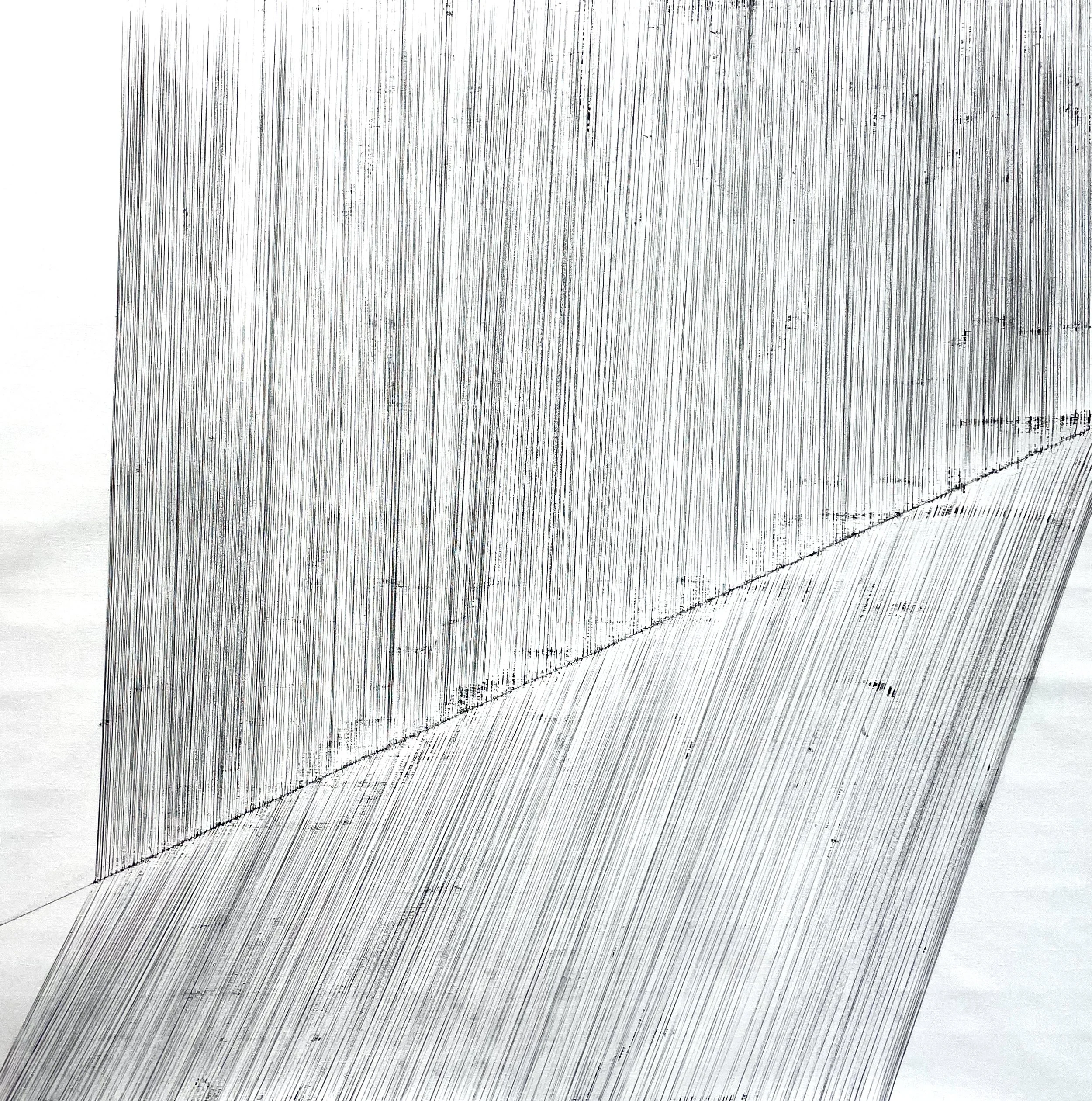 TENSION LINES 5. Size: 150 W x 150 H x 0.1 D cm/ 59 W x 59 H x 0.1 D. Inches.  Tajima Ink on Linen. 2022.