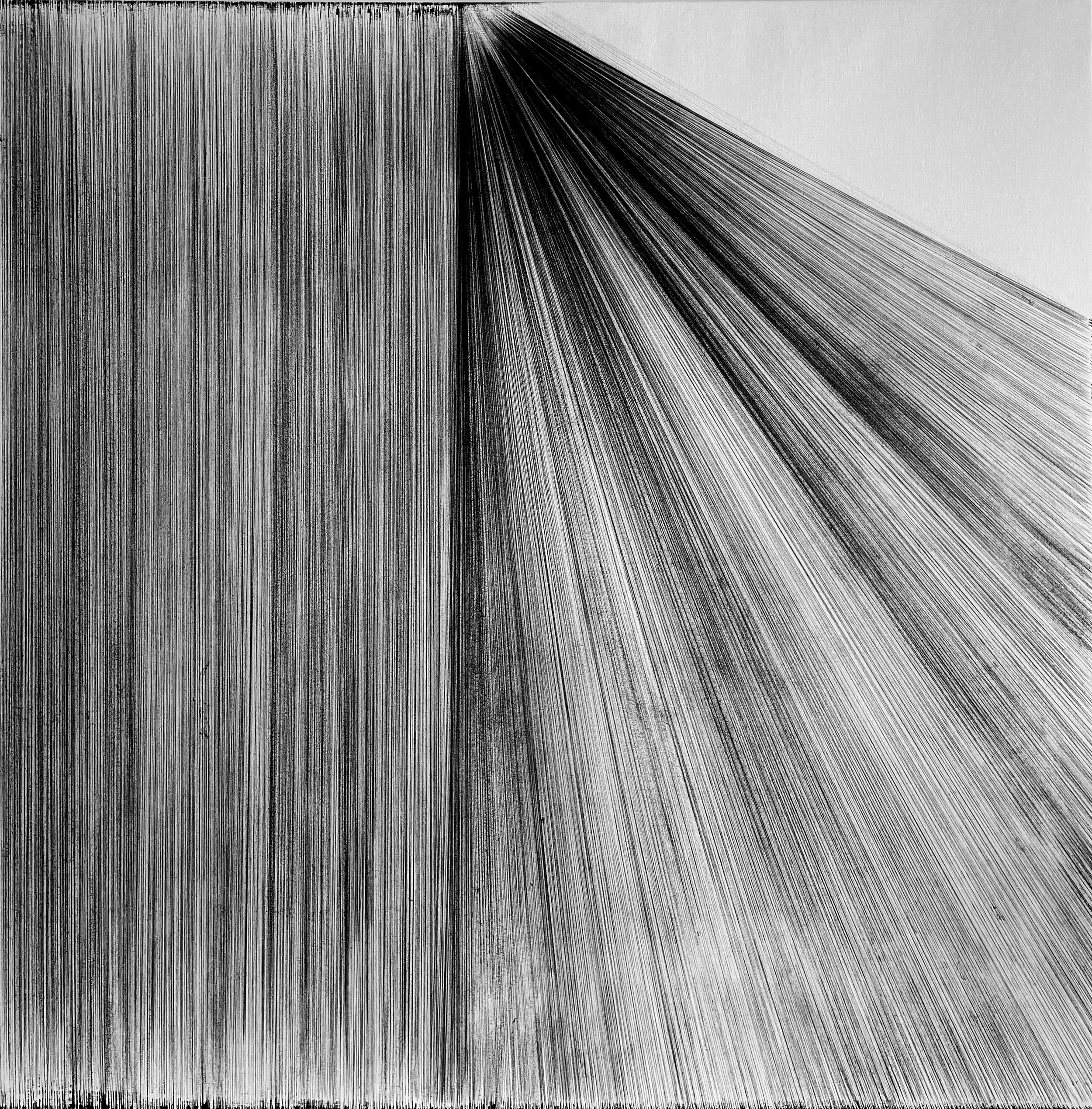 TENSION LINES 8. Size: 150 W x 150 H x 0.1 D cm/ 59 W x 59 H x 0.1 D. Inches.  Tajima Ink on Linen. 2023.