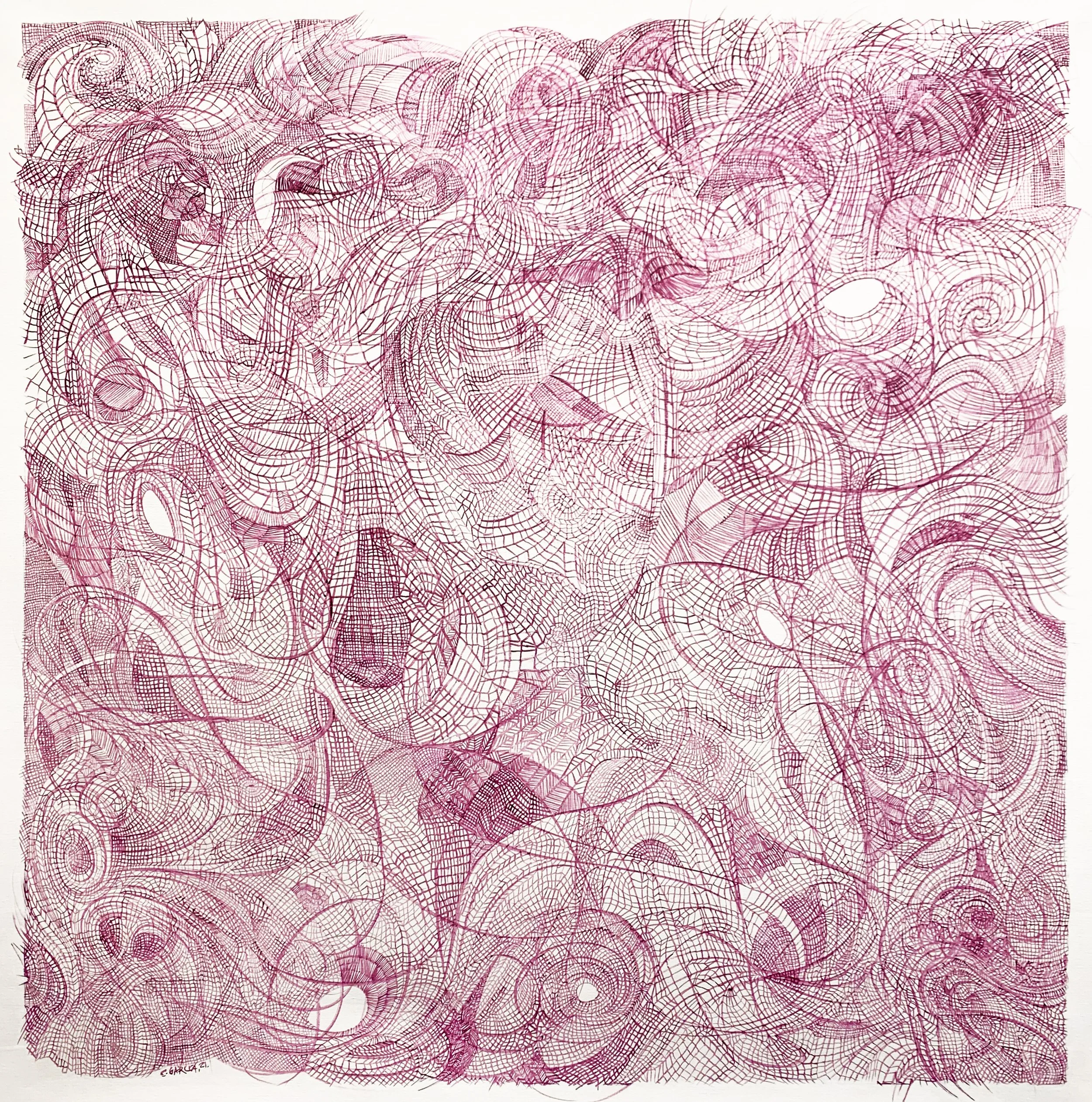 LINE FIELD 4 (HOMENATGE A BARCELONA) Size: 120 W x 120 H x 0.1 D cm/47.24 W x 47.24 H x 0.1 D. Inches.  Acrylic Ink on Linen. 2021.