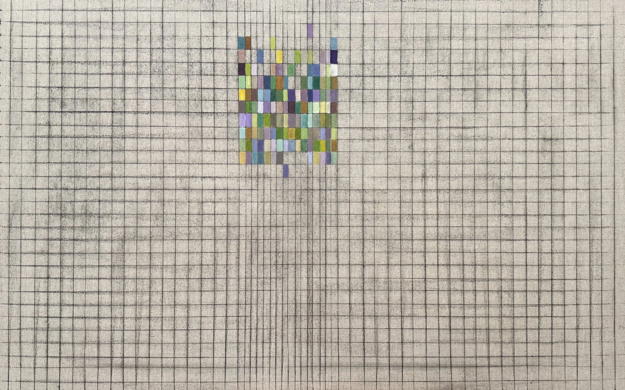 NUMBER 7. Size: 100 W x 65 H x 3 D cm/ 39.37 W x 25.59 H x 1.18 D. Inches.  Acrylic and Tajima ink on Linen. 2026
