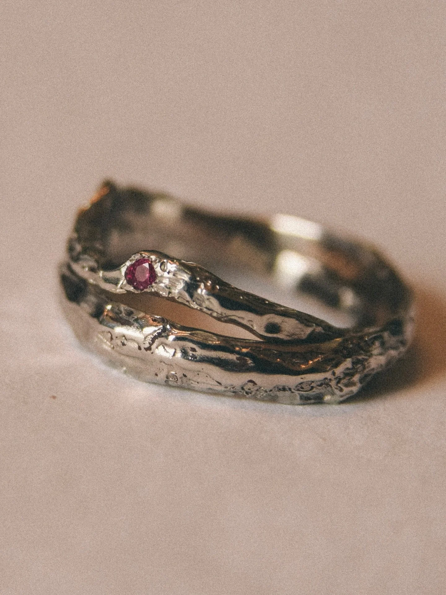 Platinum dreams!

J &amp; L have recently got married and I had the pleasure of making their rings for them - organic textures, wobbly edges and a beautiful little ruby nestled into the corner. What people don&rsquo;t often talk about with platinum i