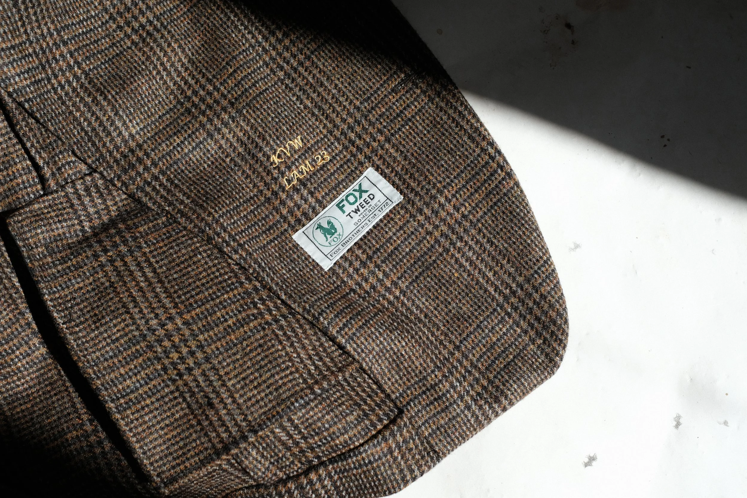 Detail inside unconstructed Fox Tweed Jacket