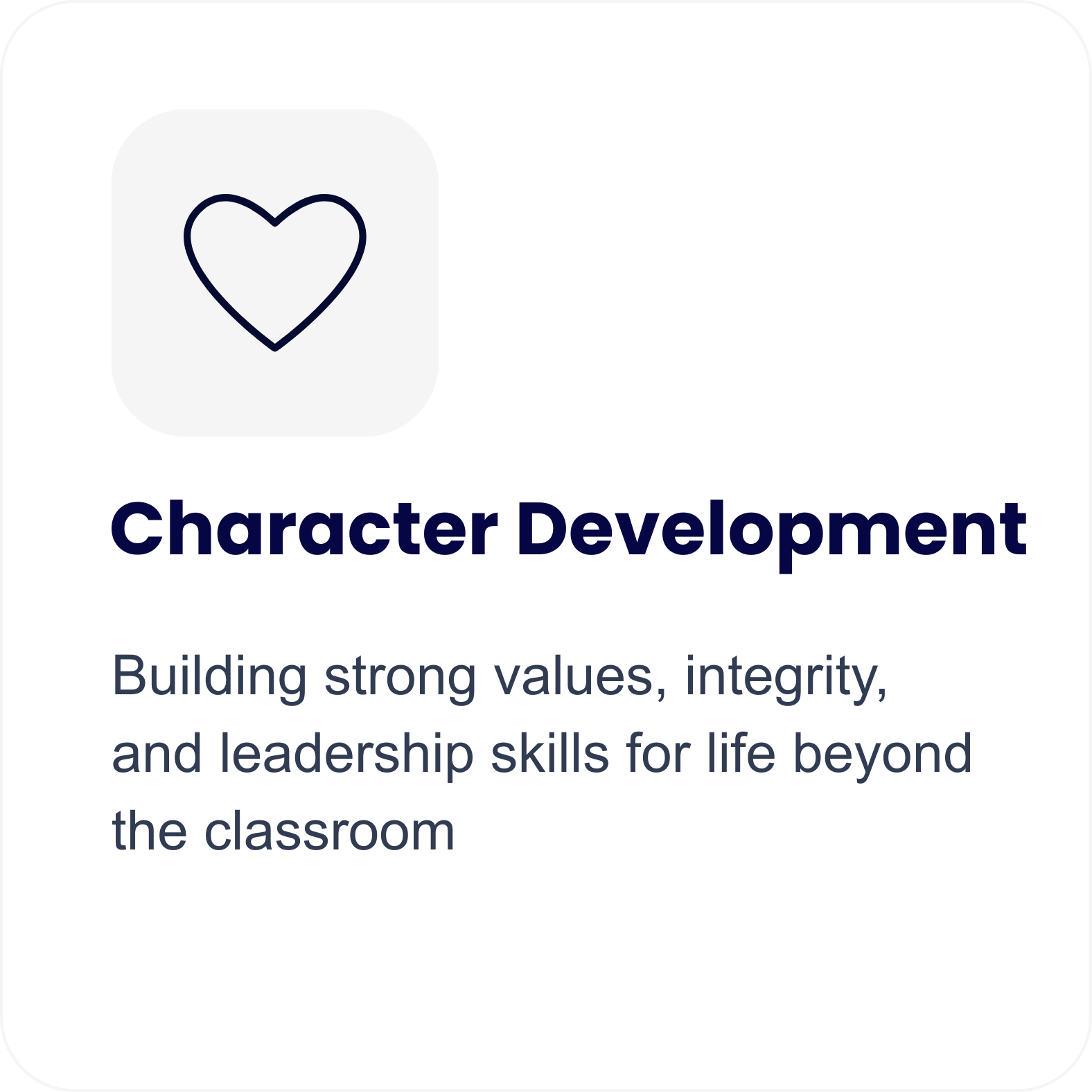 Icon of a heart with the words "Character Development" underneath, over a white background.