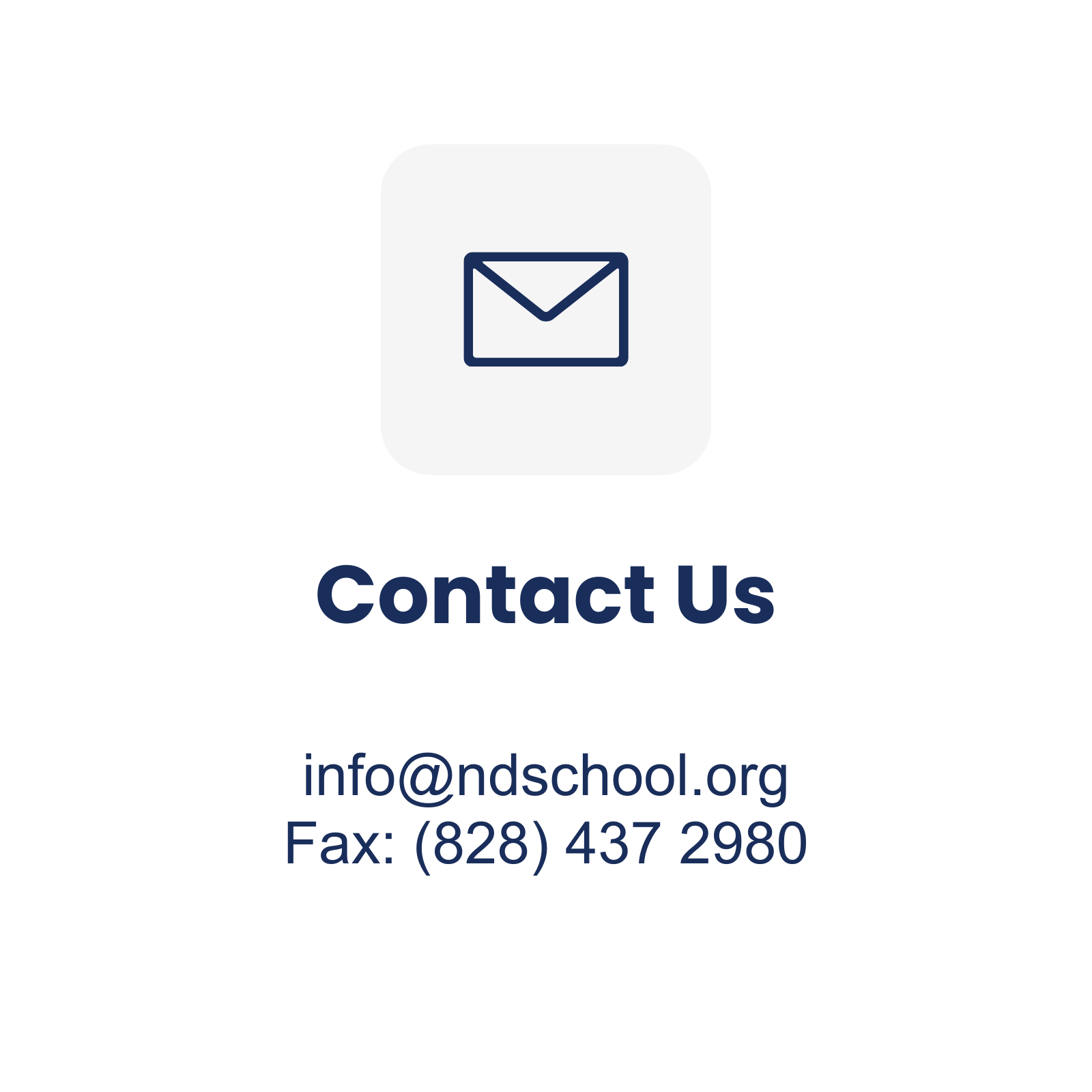 Contact us section with email info@n dschool.org and fax number (828) 437 2980.