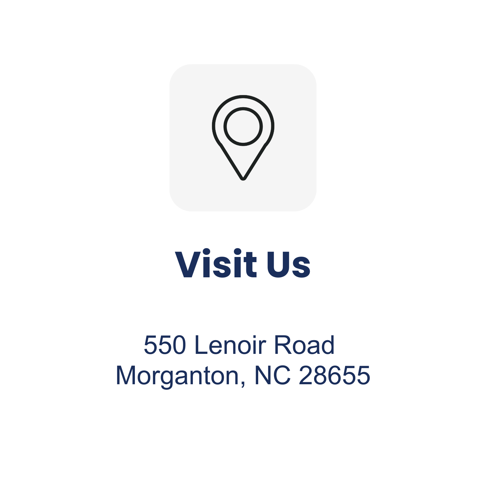 Map icon with the text 'Visit Us' and address '550 Lenoir Road Morganton, NC 28655'.