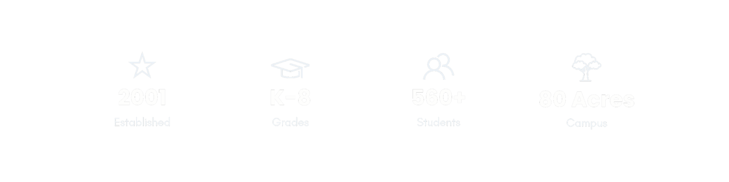 School infographic with icons and statistics: established in 2001, K-8 grades, over 560 students, 80 acres campus.