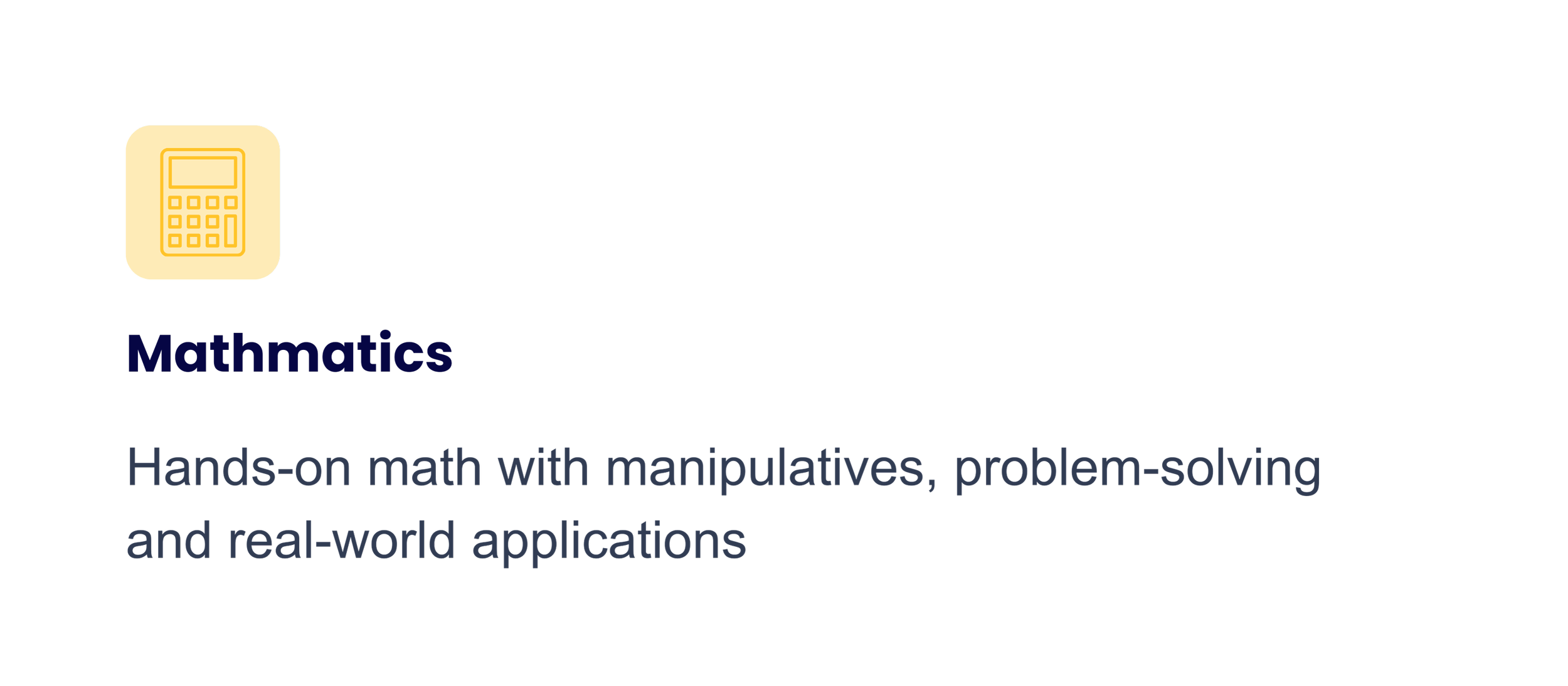 National Geographic logo with a yellow rectangle and the word 'Mathematics' in blue, followed by the text 'Hands-on math with manipulatives, problem-solving and real-world applications' in black.