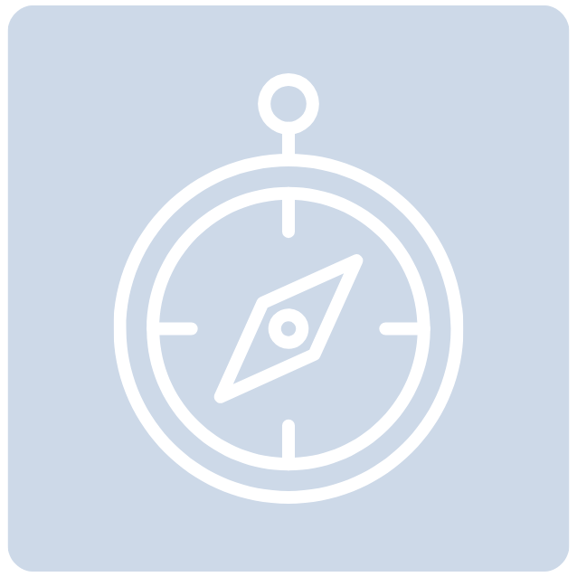 Outline of a compass with a light blue background.