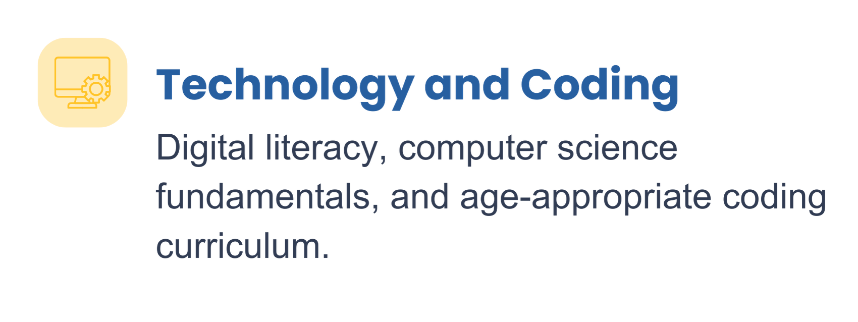 Logo of Code.org with the words 'Technology and Coding' and the description 'Digital literacy, computer science fundamentals, and age-appropriate coding curriculum.'