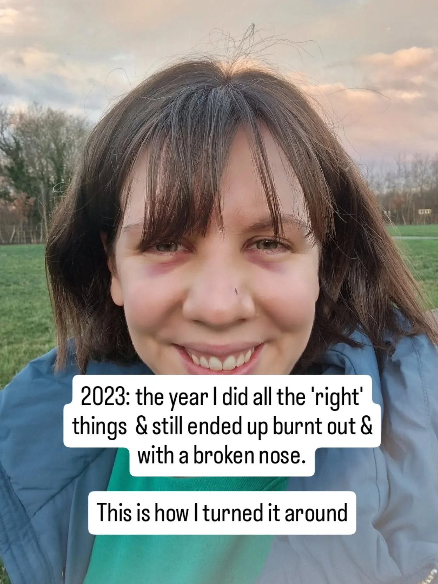 2023 was my breakthrough year. But not in the way I wanted.

Breaking my nose forced me to make changes... I definitely wouldn't wish that on anyone.😅

So now I'm obsessed with sharing the system that helped me rebuild my business so I actually love