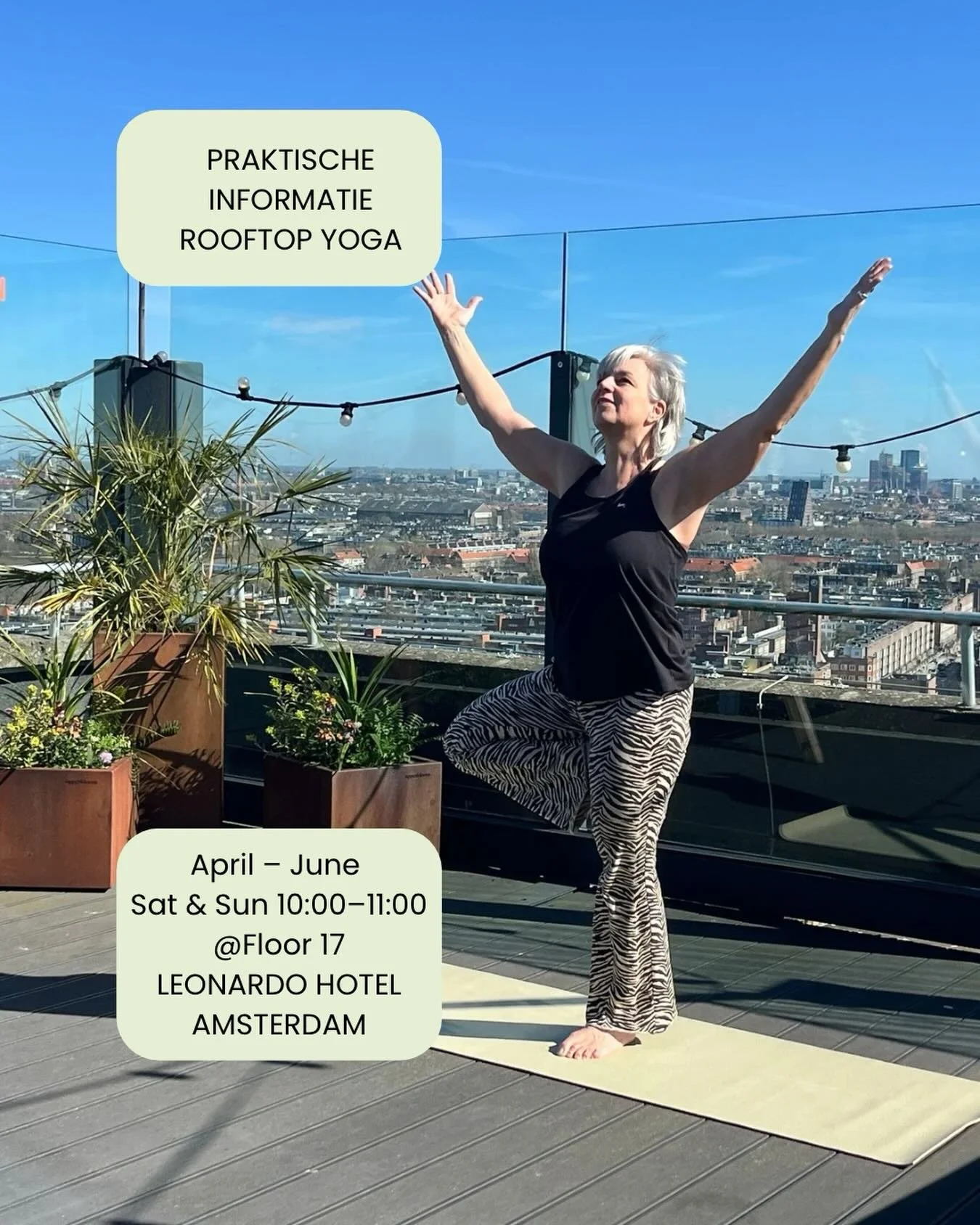 Start in Paasweekend! #rooftopyogaamsterdam 🧘🏾&zwj;♂️

Waar? @floor17amsterdam dakterras 
Wanneer?  Zaterdag en Zondag 

☀️bij mooi weer 
🕙 van 10-11
🙏 open voor alle niveaus 
🇬🇧 les in het Engels 
🏩 hotelgasten kunnen een mat van mij gebruike