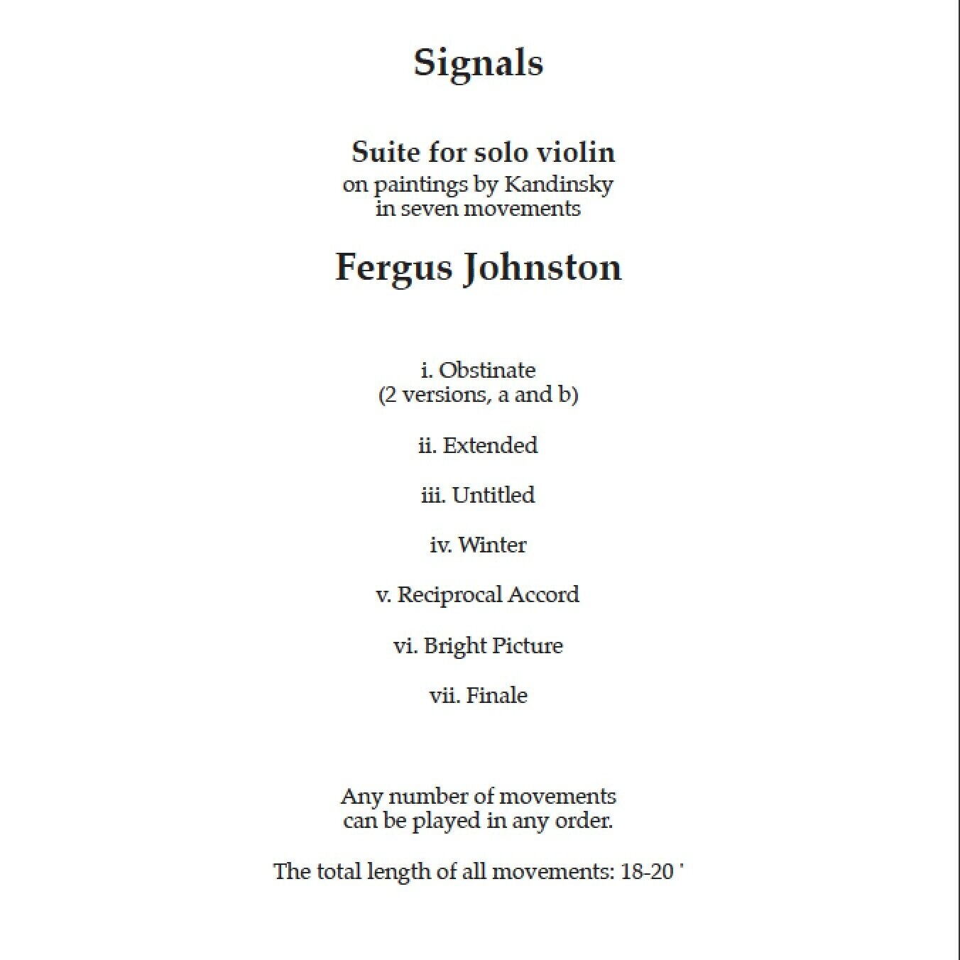 Signals: Suite for solo violin - Score