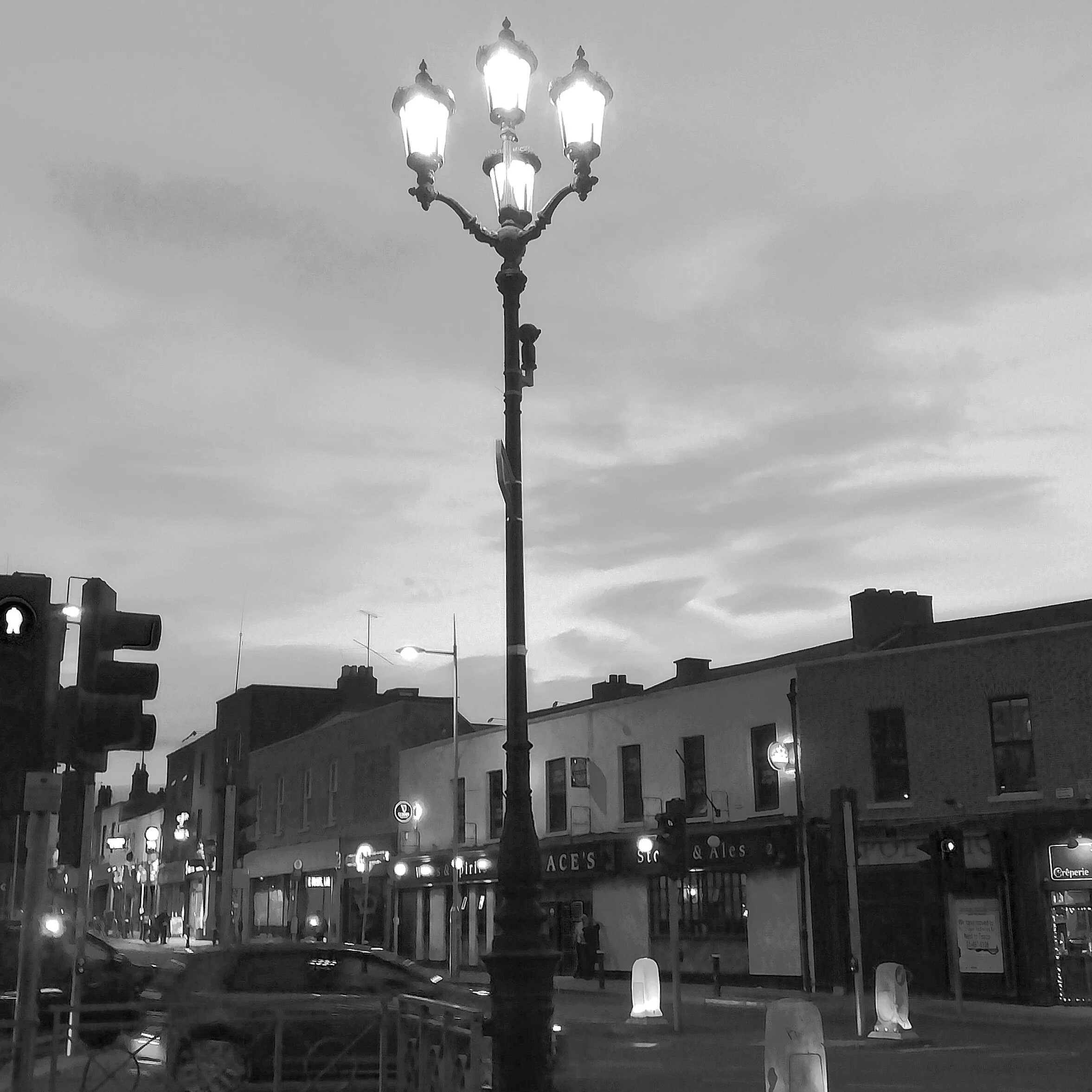 The glorious Four-Lamps of Rathmines (with Grace’s pub in the background), as seen from outside Copan.