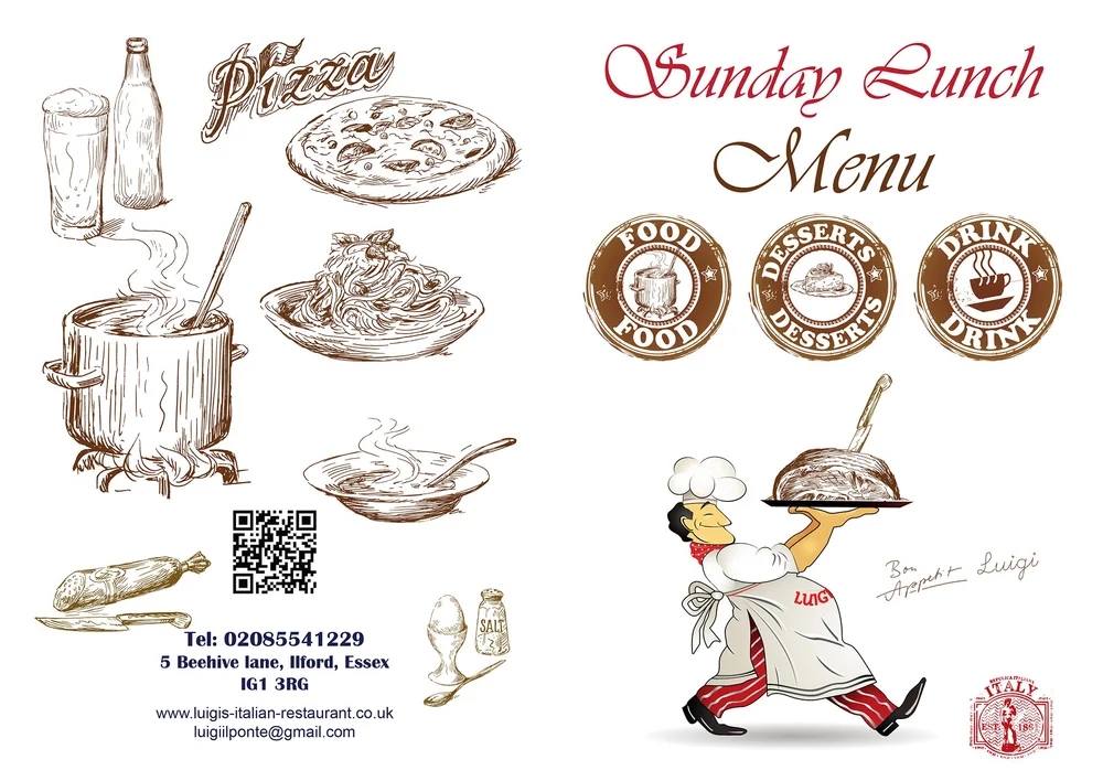 Sunday Lunch Menu — Luigi's Italian Restaurant