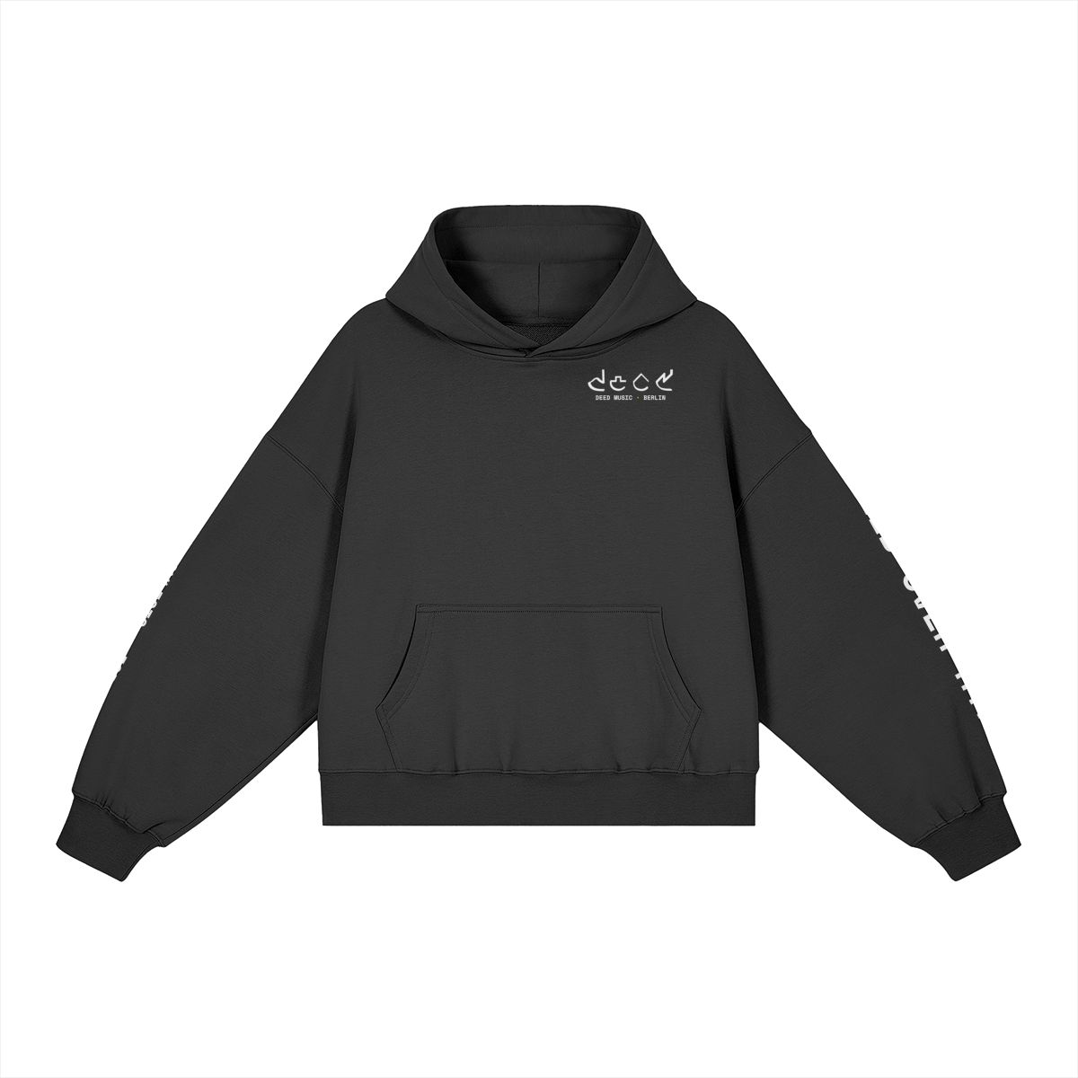 DEED Sleeve Print Boxy Hoodie – Black/Grey