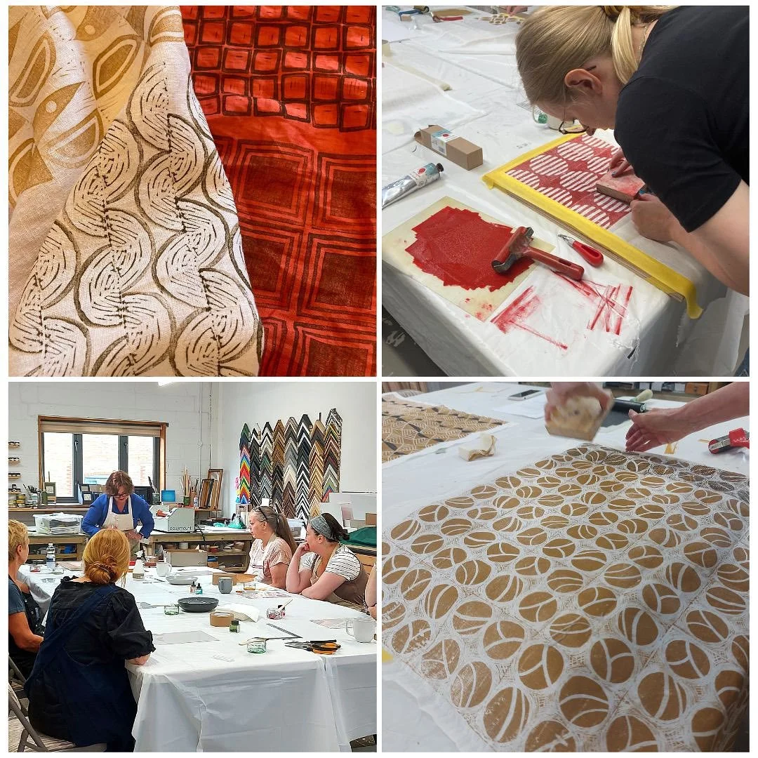 Looking forward to new block printing on fabric workshop in December @creativecourseskent. I always enjoys these workshops! Why not come and see your inner textile designer emerge! To book see link in bio #textiledesigner #textiles #repeatpattern #pa