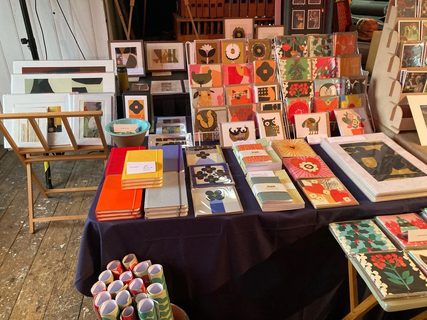 Set up for today&rsquo;s Christmas market at the Hot Tin, Faversham open 10-5pm Saturday 29th Nov #hottin #faversham #visitfaversham #visitkent #christmasfair #christmasmarket #artprintsforsale #artprints #presentideas