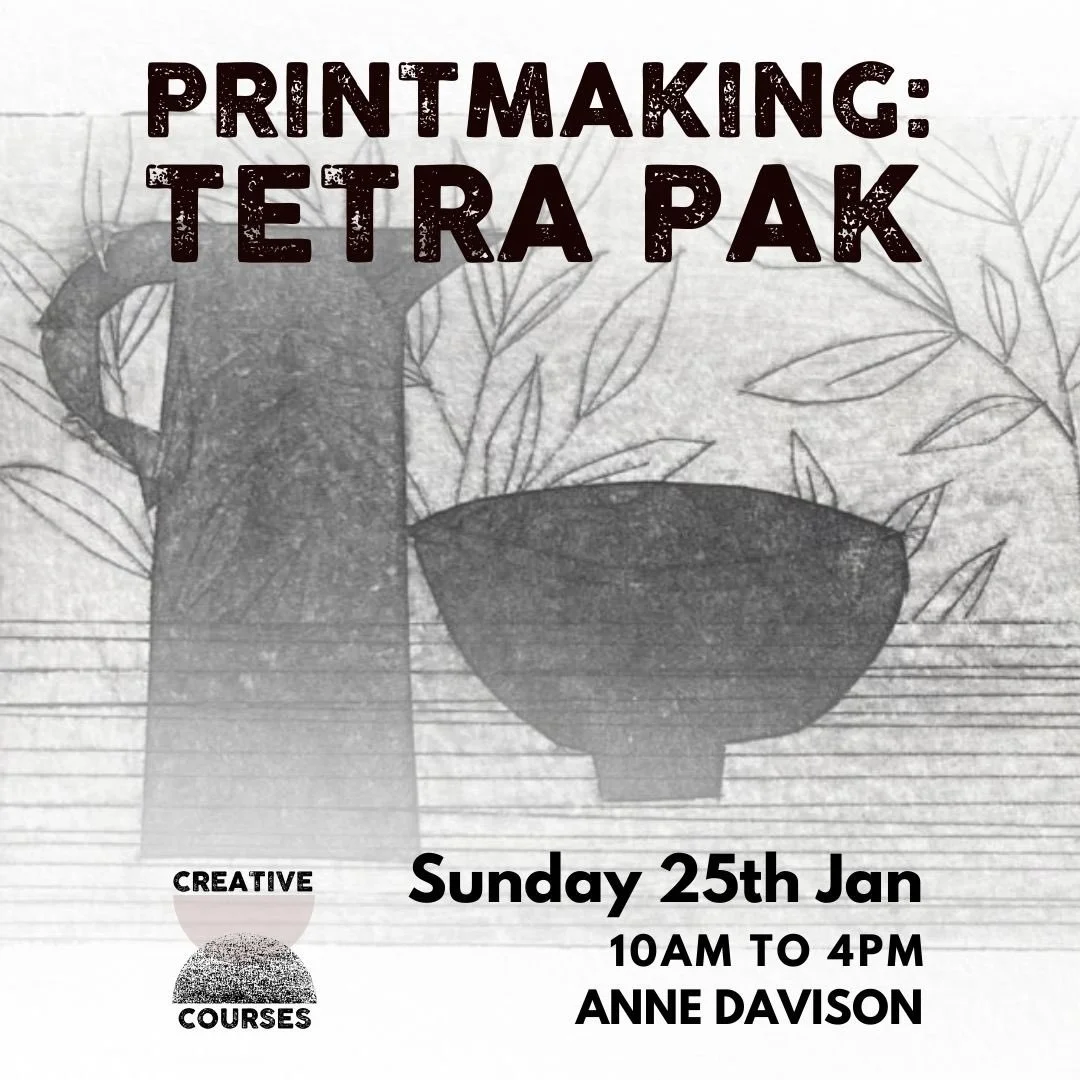 Hope to see you at this workshop @creativecourseskent, learn how to create your own unique print, using a juice or oat milk carton - easily replicated at home- you&rsquo;ll love this technique. Book by heading over to my website or in the link in my 