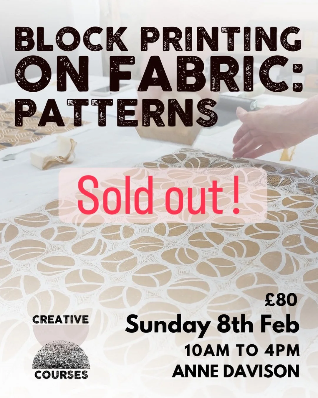 My blockprinting workshop in February is sold out- a new date for block print on 3rd May @creativecourseskent is now live. Check out via the link in bio #blockprint #workshop #faversham #repeatpattern  #trysomethingnewtoday