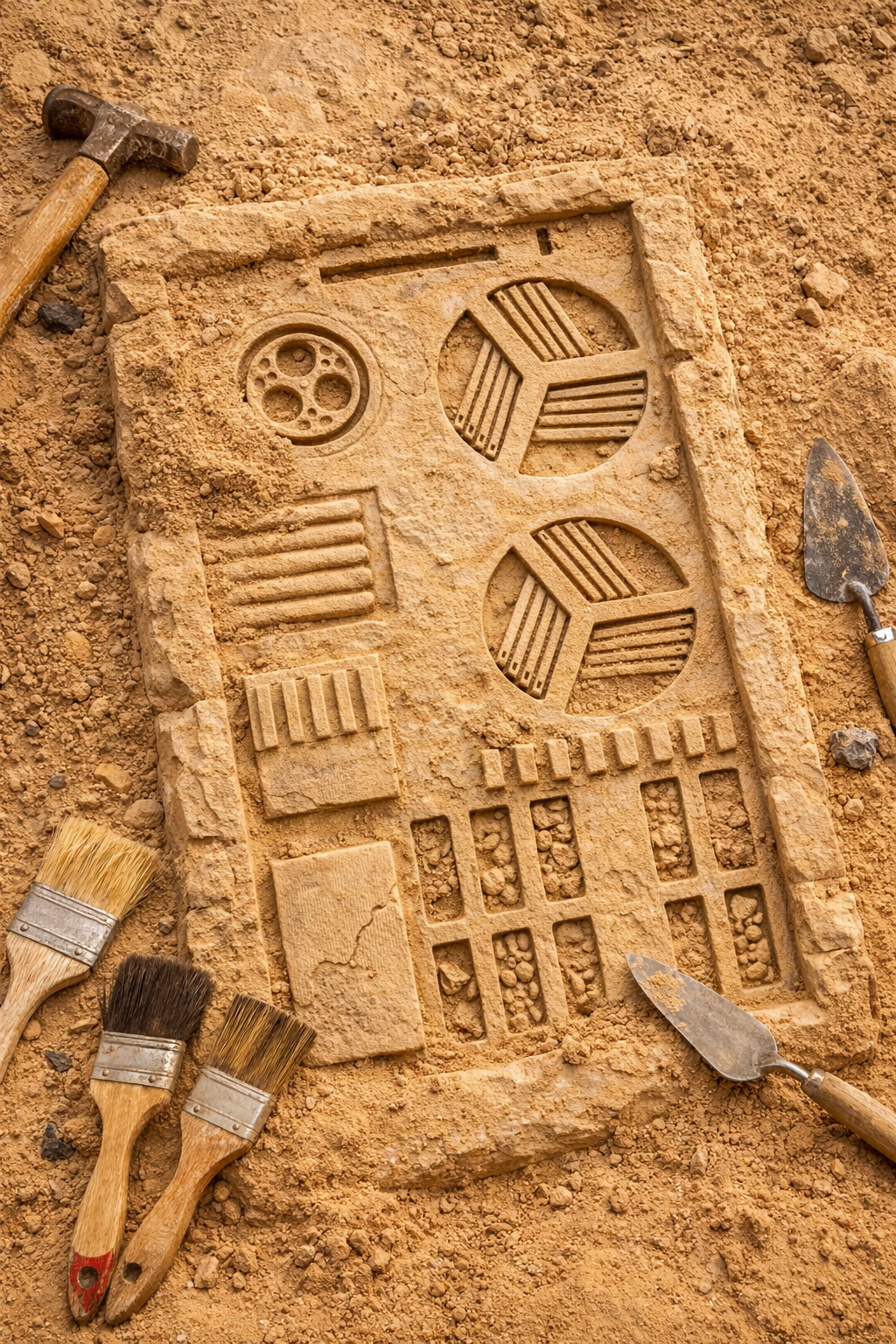 Inspired by the ancient relief carvings of Petra in Jordan, this piece was conceived to feel unearthed rather than made—an object revealed by time, as if rediscovered after centuries beneath the surface.