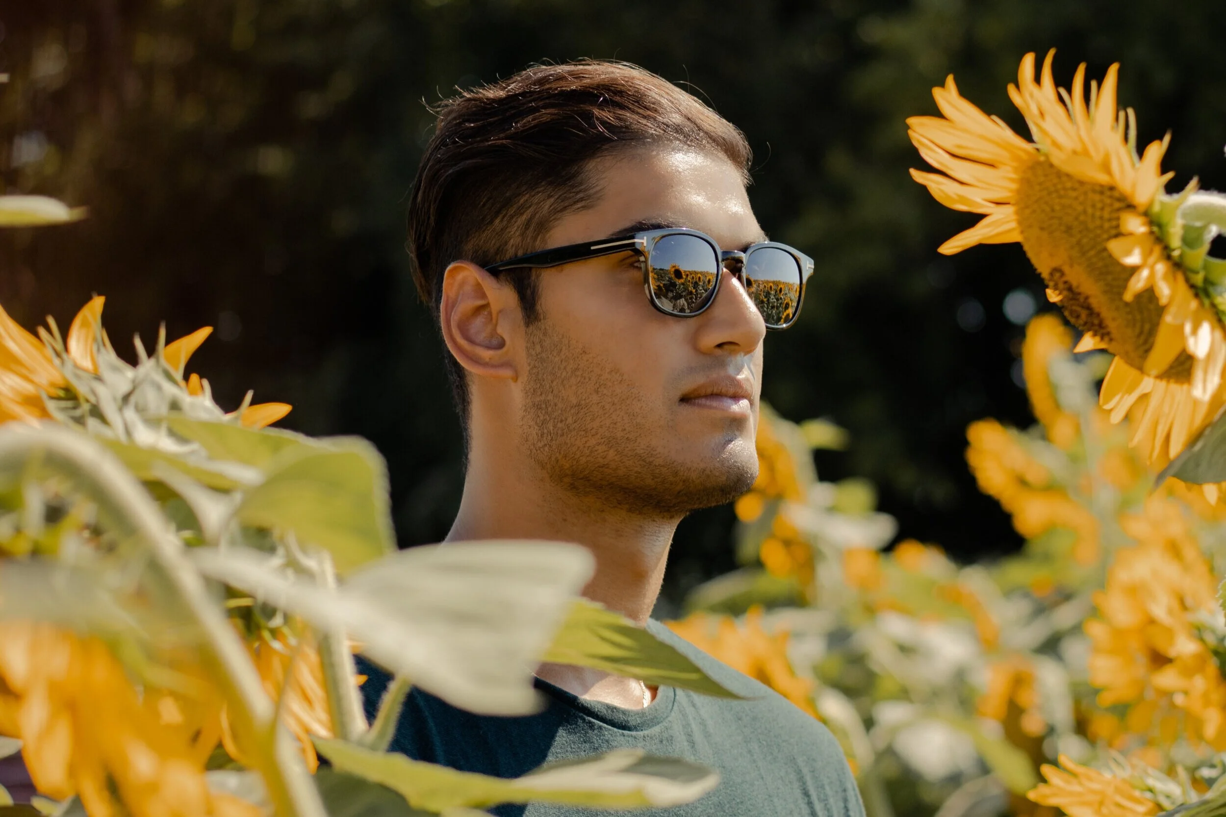 My brother doing his very best sunflower impression.