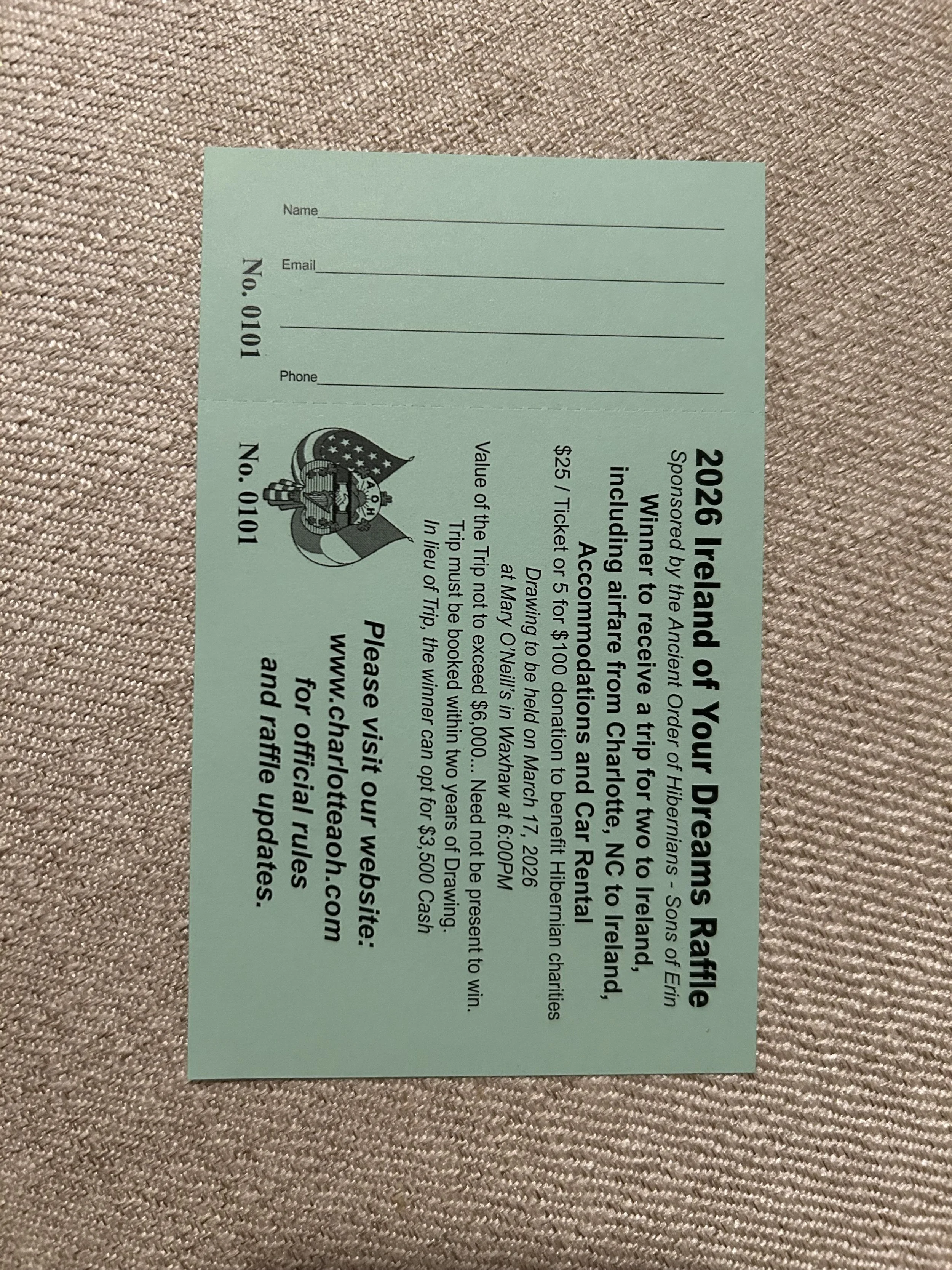 2026 Ireland of Your Dreams Raffle Ticket