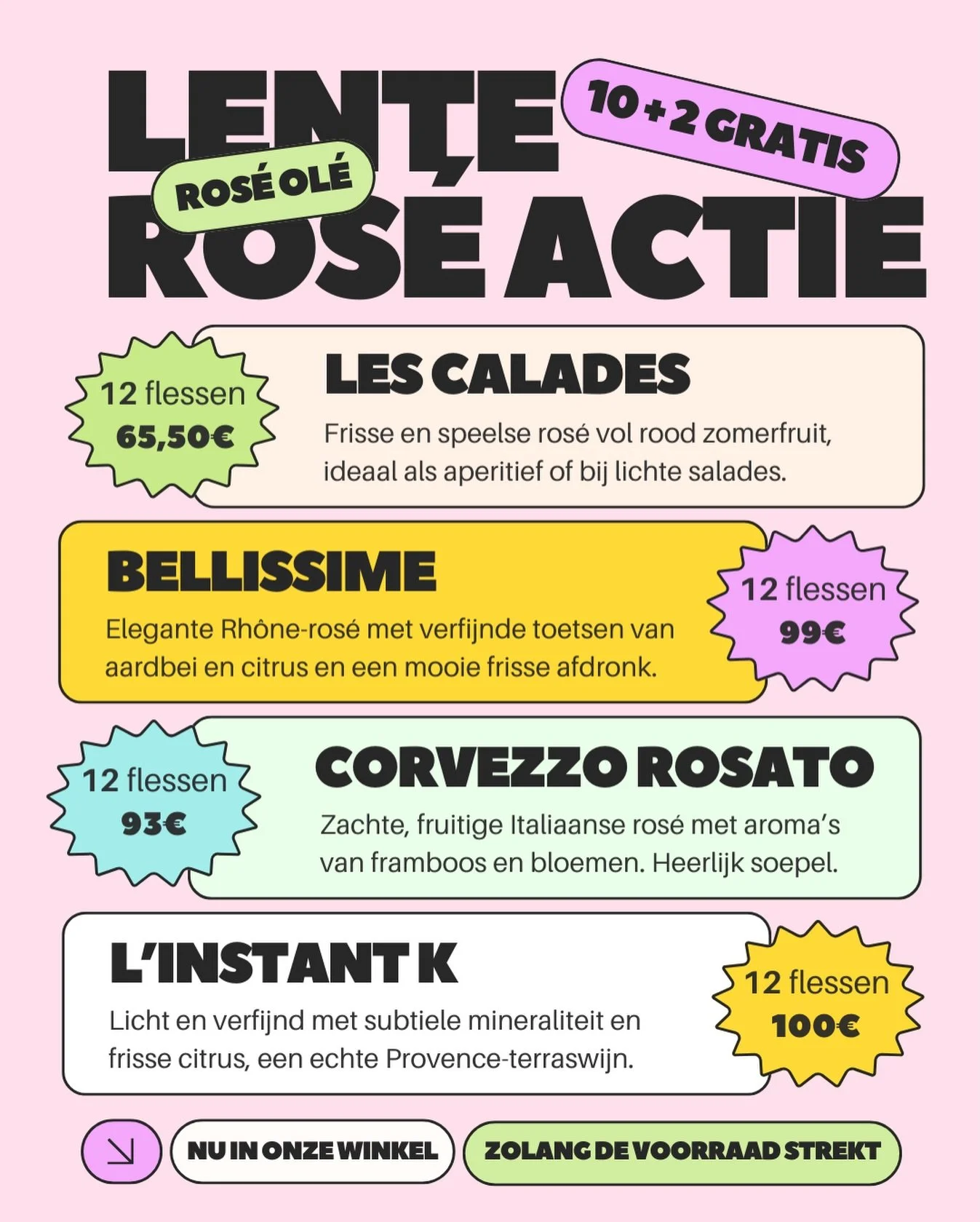 🌸LENTE = ROS&Eacute;🌸 Nu 10 + 2 flessen gratis!  Kies uit 4 heerlijke ros&eacute; wijnen, van fris en fruitig tot elegant en mineraal.